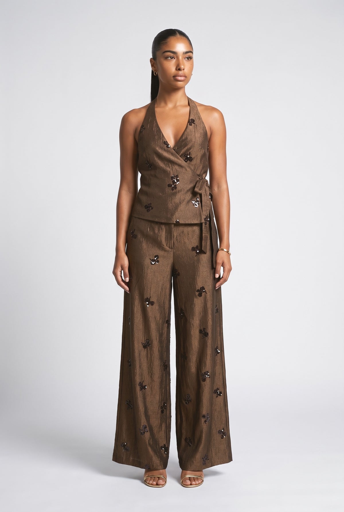 Brown Sequin Outfit Set, brown set