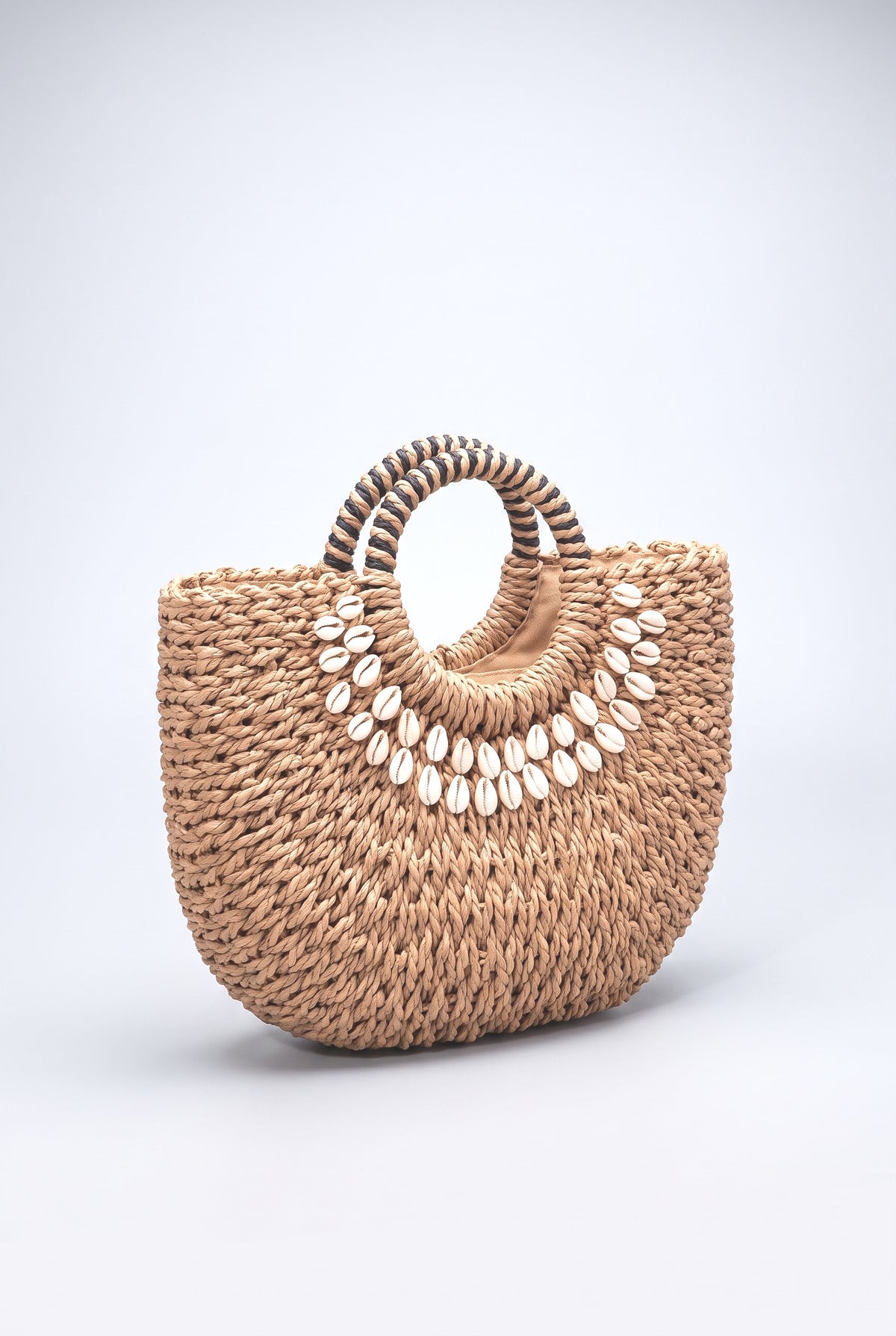 Shell Decor Straw Bag, brown