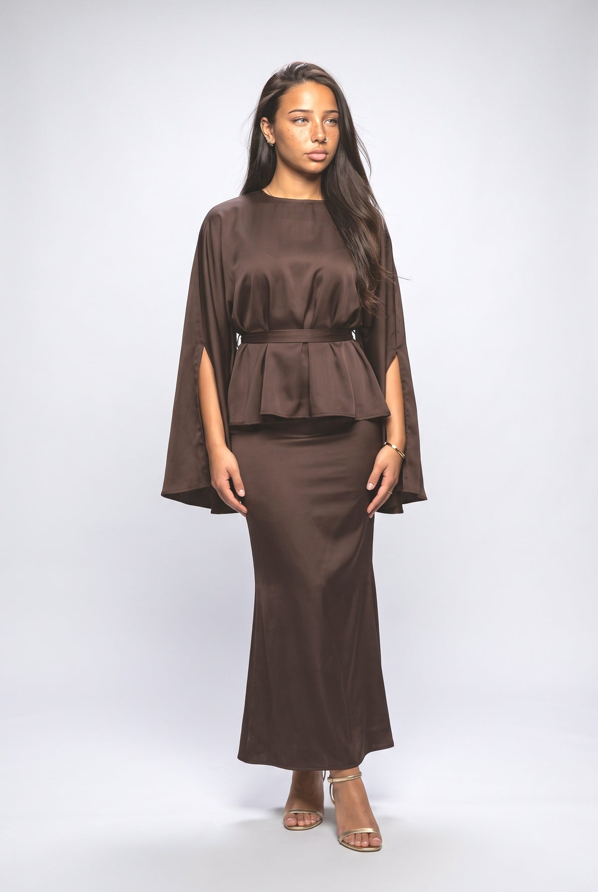 Satin Mermaid Outfit Set, brown