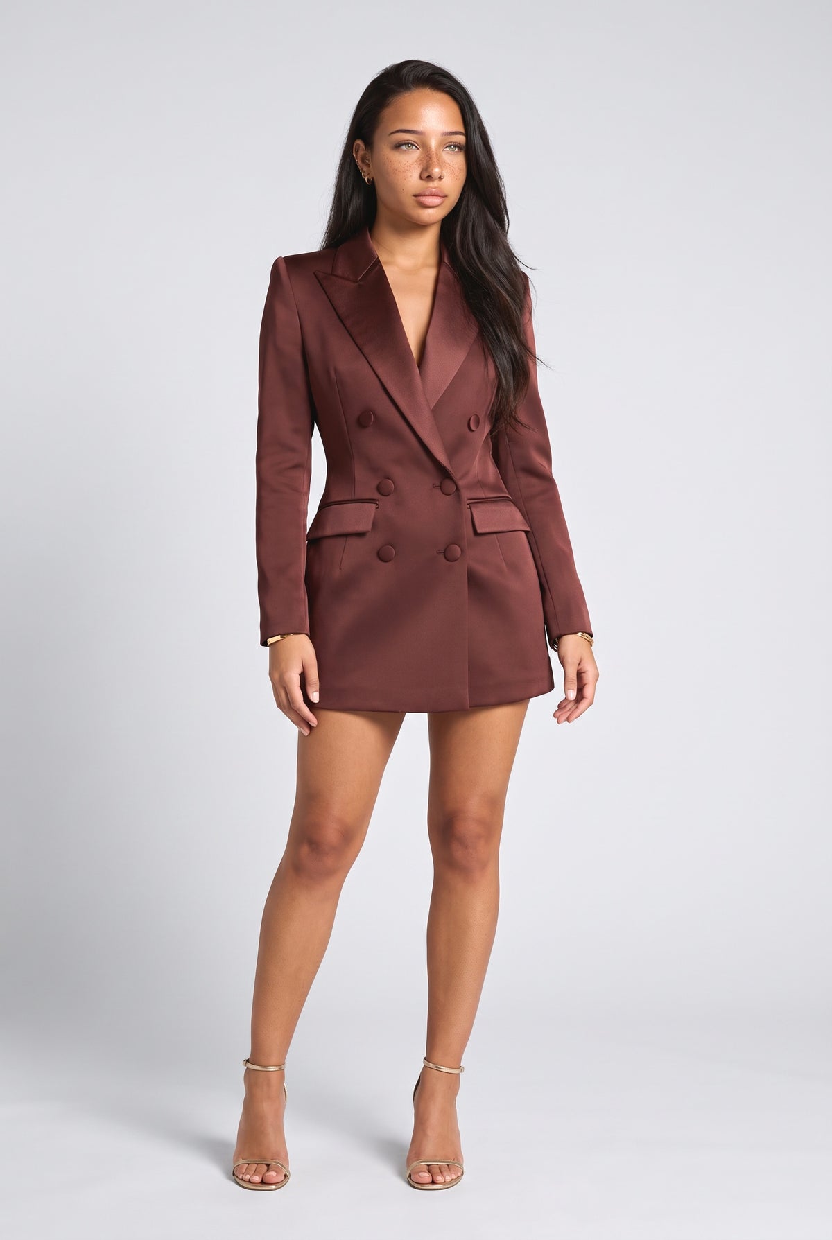 White Double-Breasted Blazer Mini Dress, brown