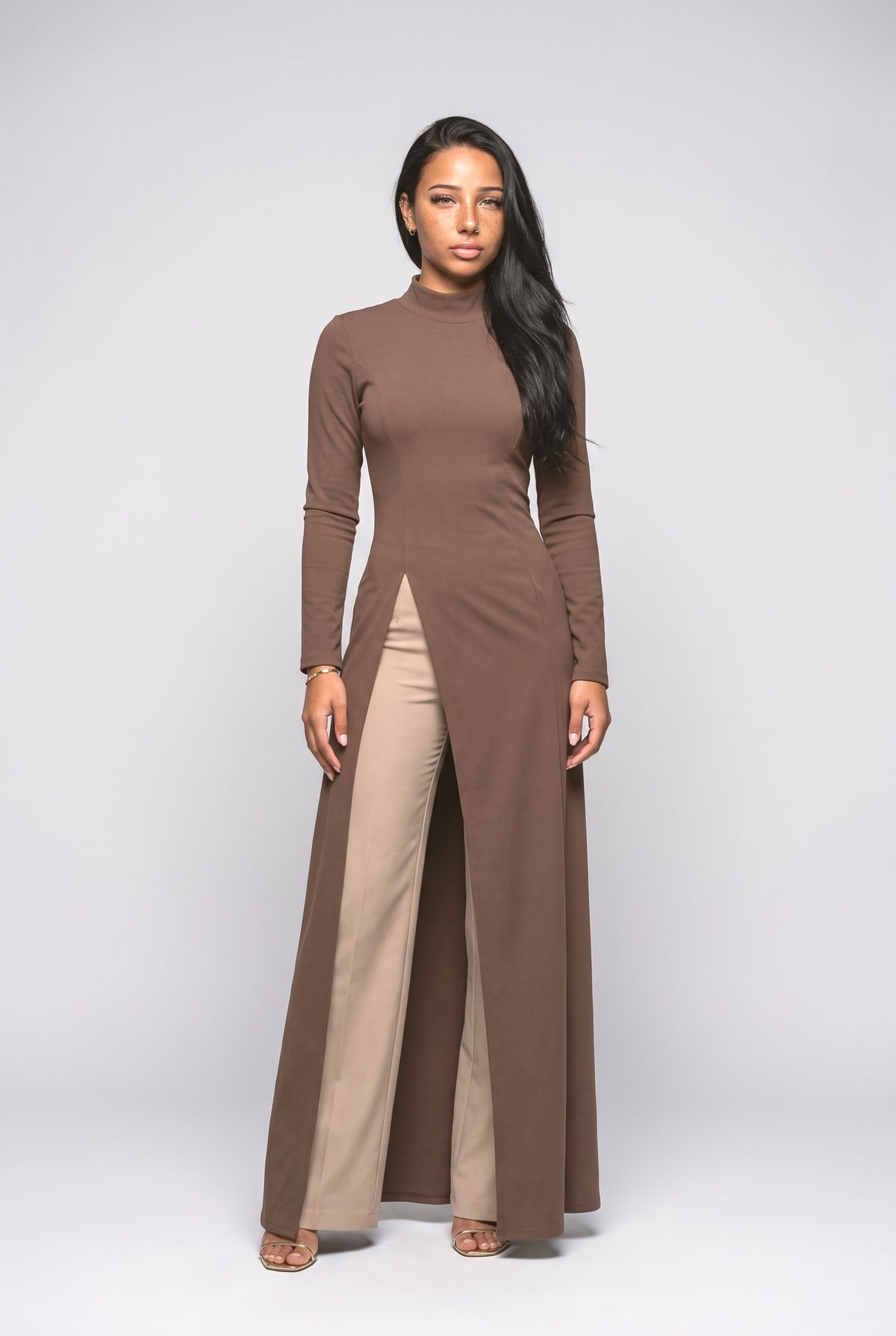 Slit Long Dress, brown