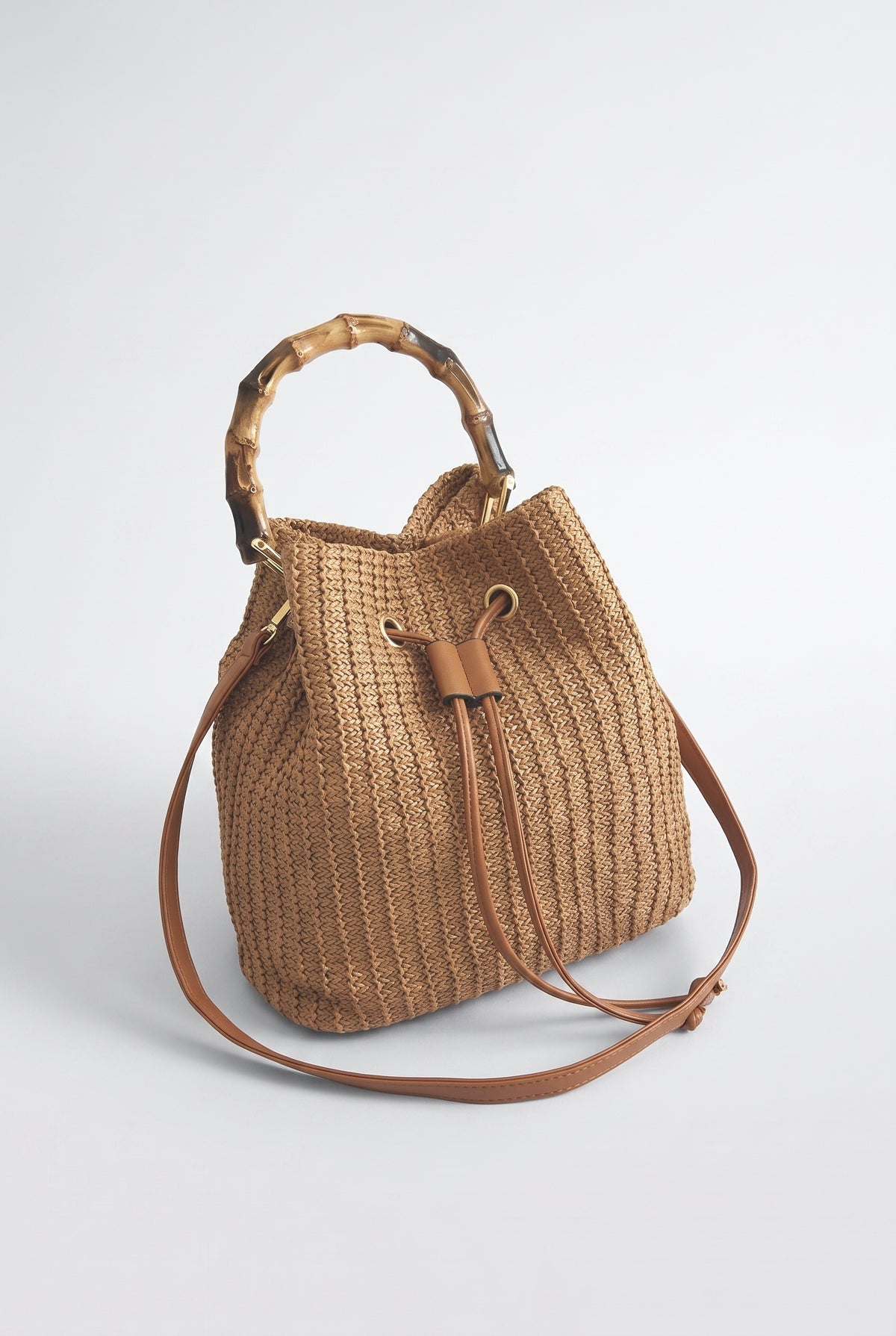 Summer Shoulder Messenger Bag Bamboo Bag Bucket Bag, brown