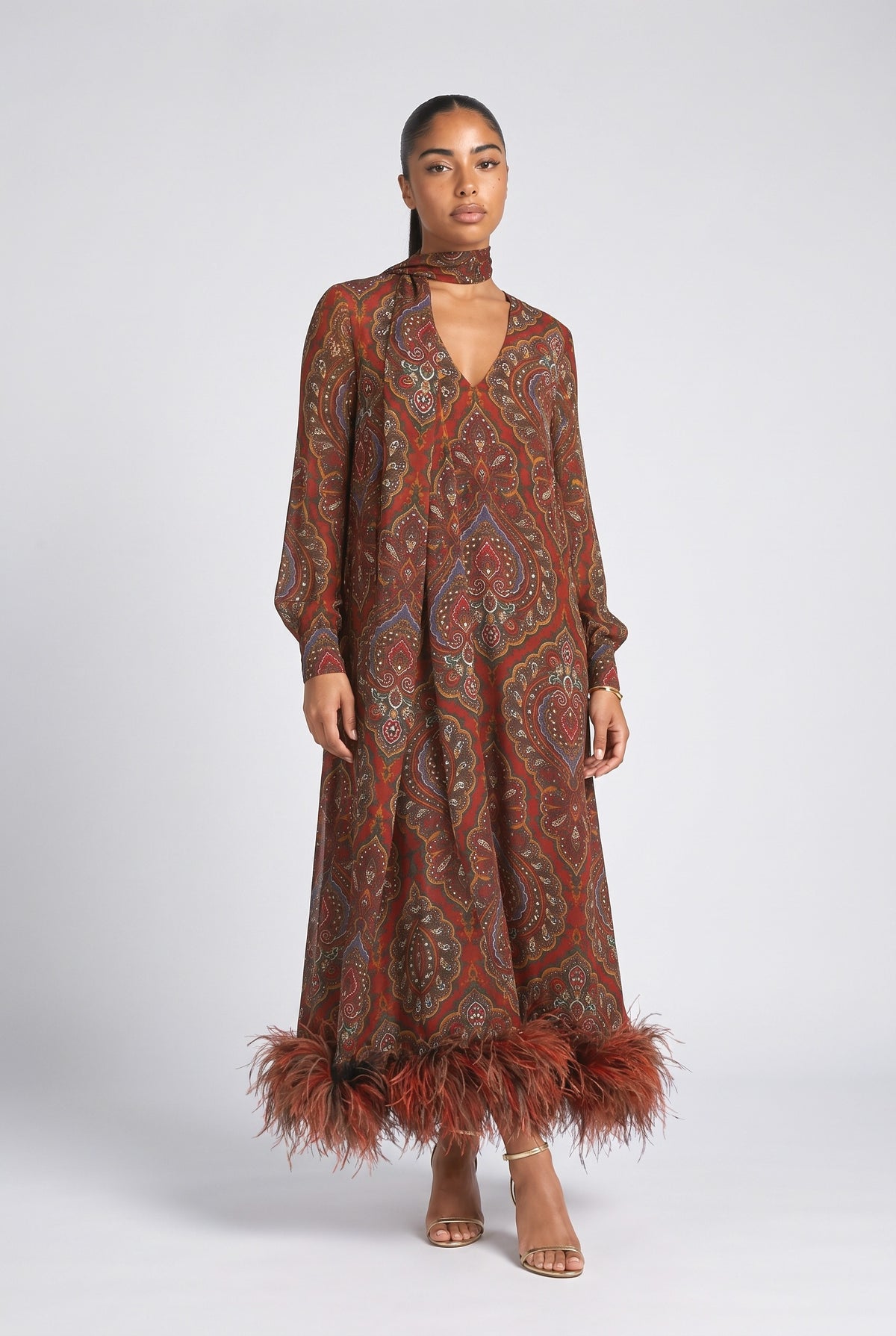 Brown Paisley Maxi Dress, brown