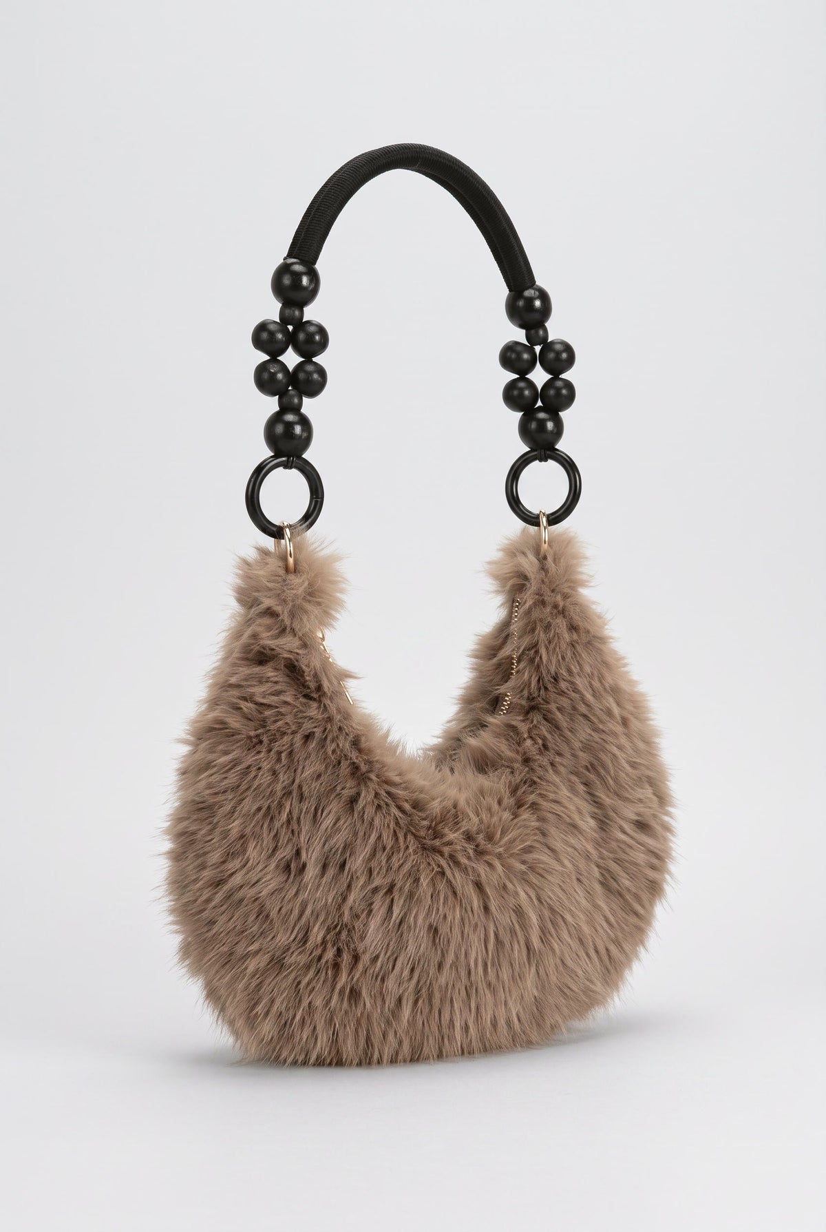 Beaded Plush Handbag, brown