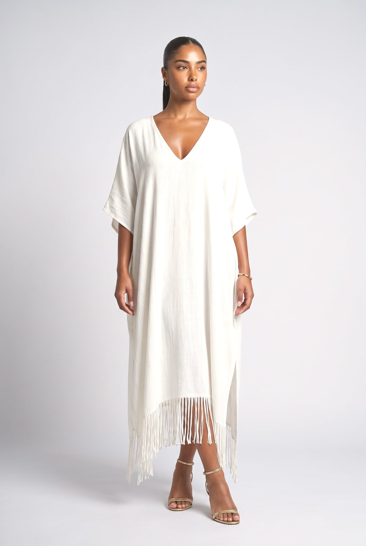 V-Neck Tassel Design Maxi Dress, brown