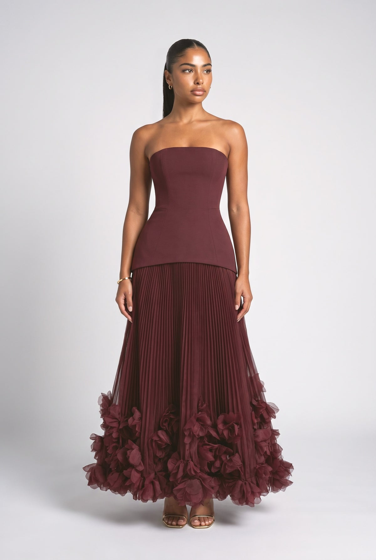 Petal Design Maxi Dress, burgundy