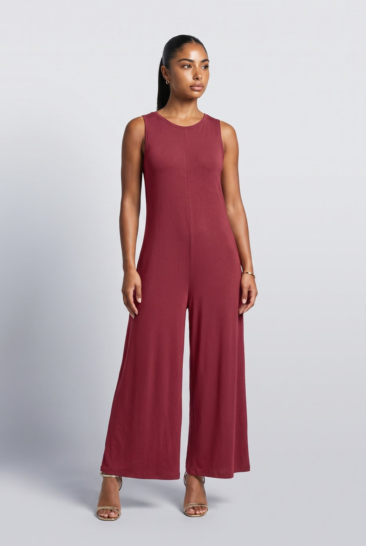 Fresh and Pocket Thin Jumpsuit, burgundy