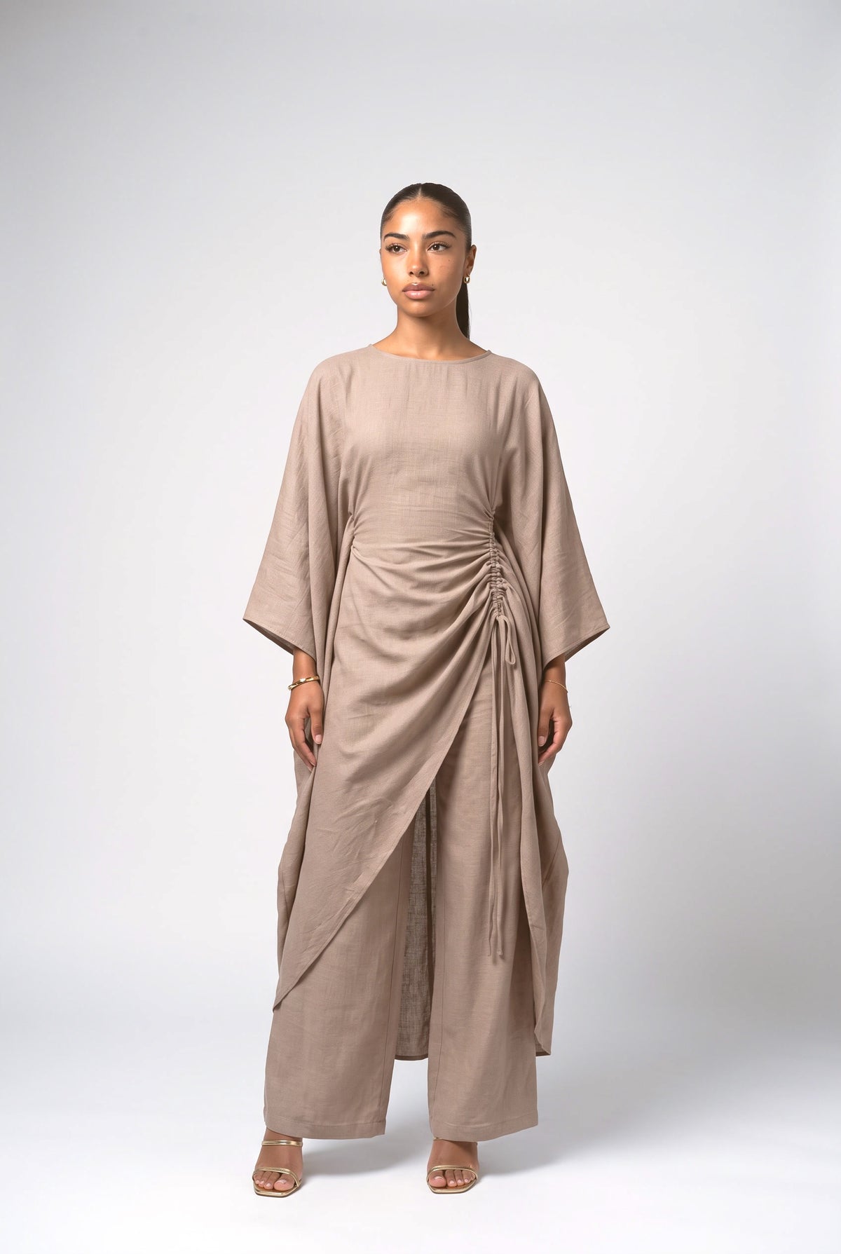 Batwing Sleeve Outfit Set, camel