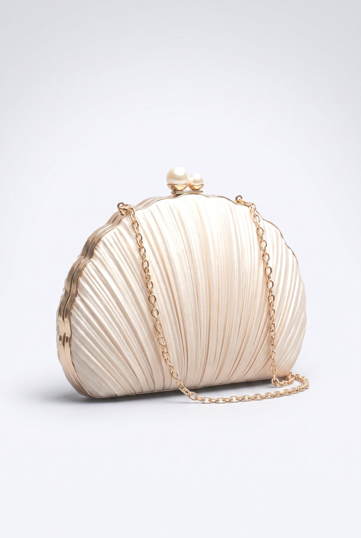 Shell Evening Bag Pleated Clutch, champagne