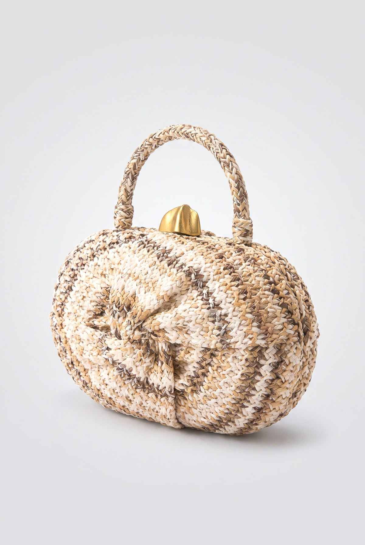 Rainbow Multicolor Braided Oval Hard-Shell Evening Handbag, coffee