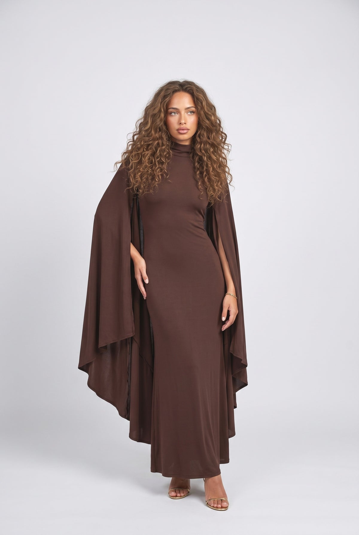 Brown Turtleneck Maxi Dress, coffee