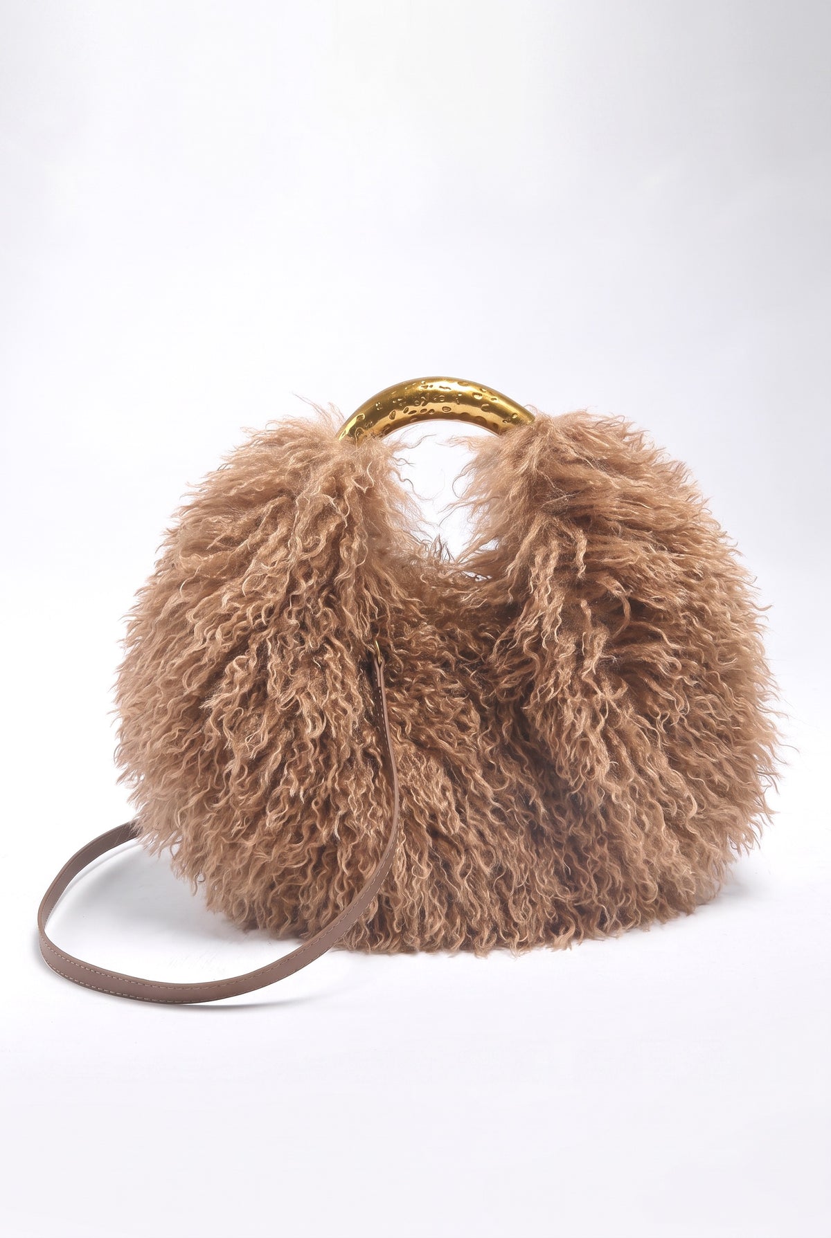 Plush Round Crossbody Bag, coffee