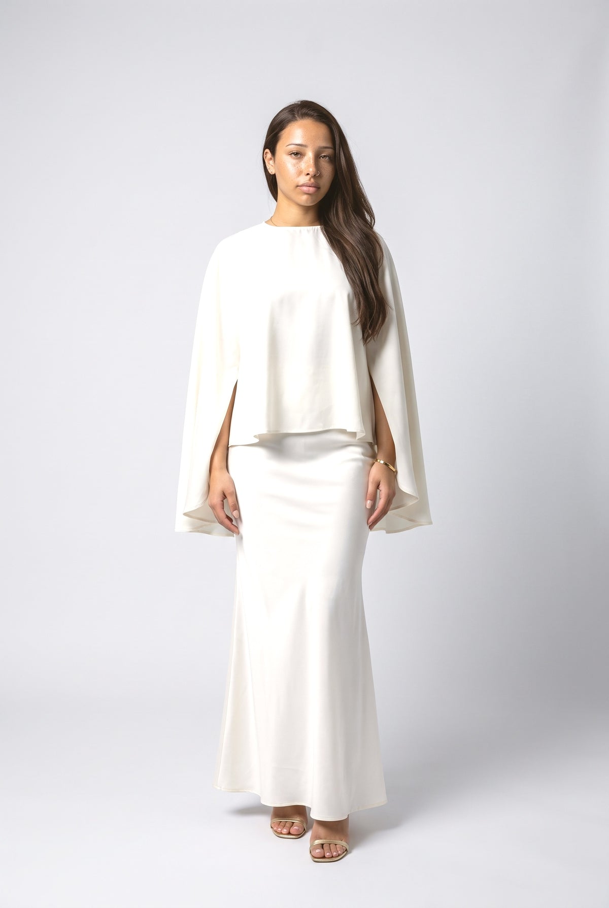 Satin Mermaid Outfit Set, cream