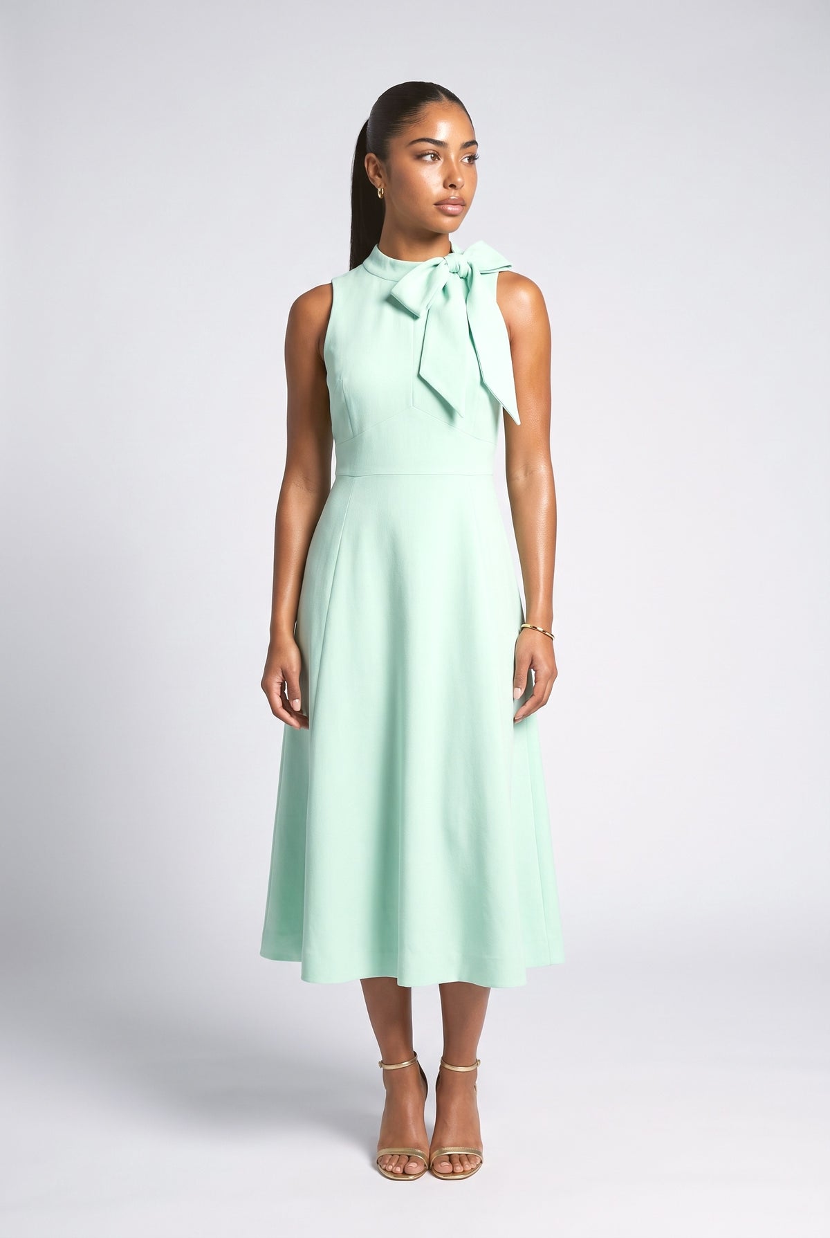 Sleeveless A-Line Midi Dress, cream