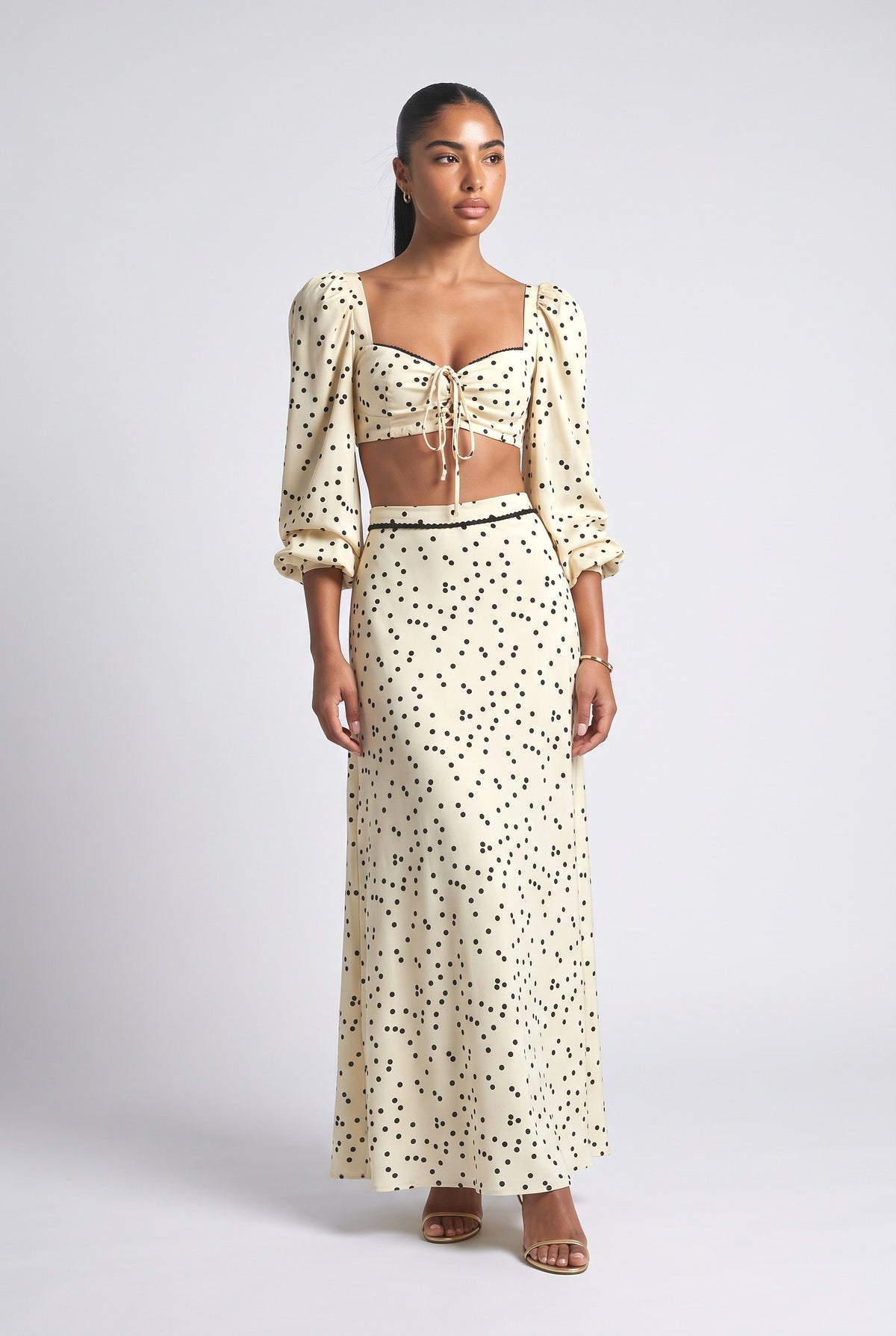 Beige Polka Dot Outfit Set, cream