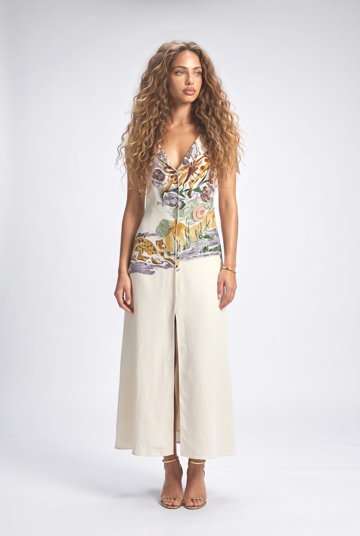 Beige Slit Maxi Dress, cream