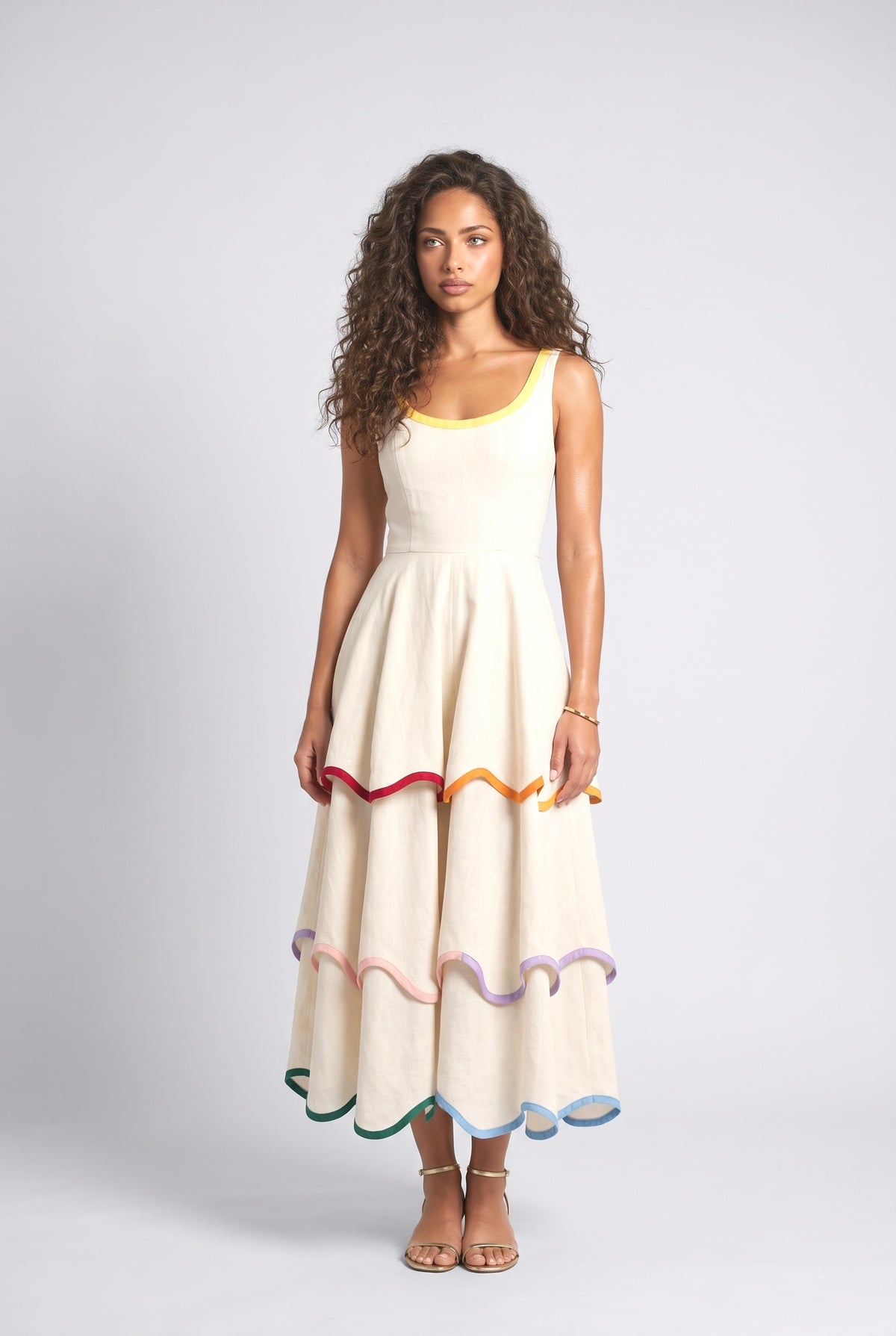 Sleeveless Tiered Maxi Dress, cream