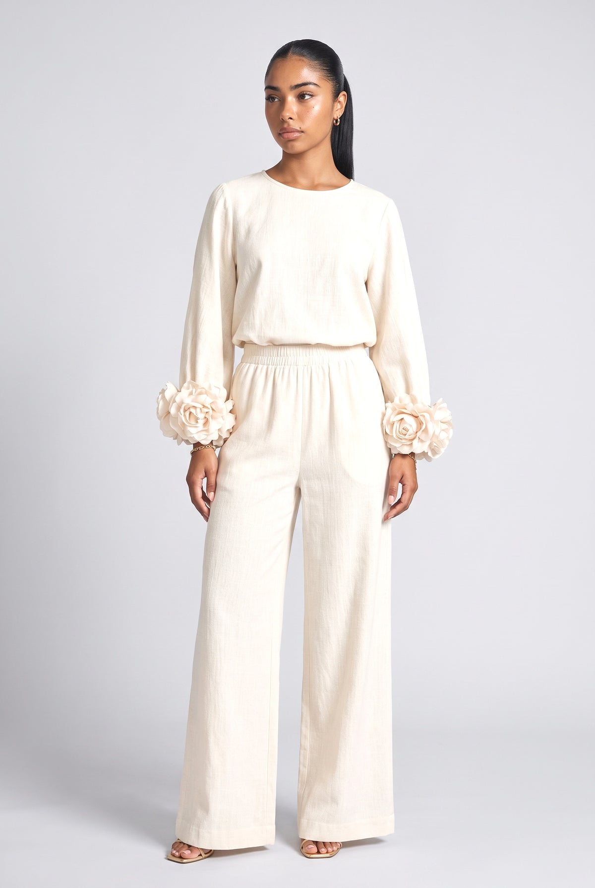 Floral Long Sleeve Outfit Set, cream