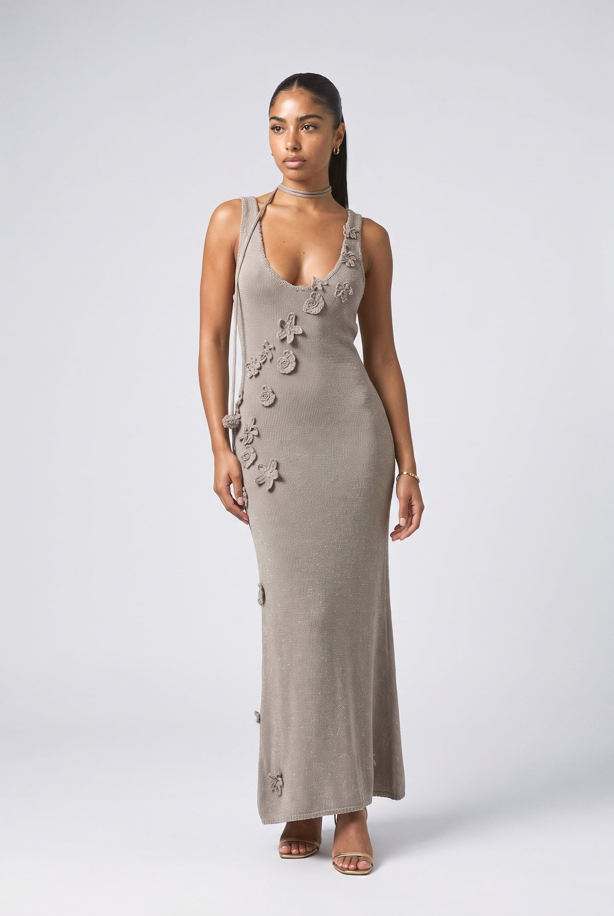 Shimmering Knit Maxi Dress, cyan