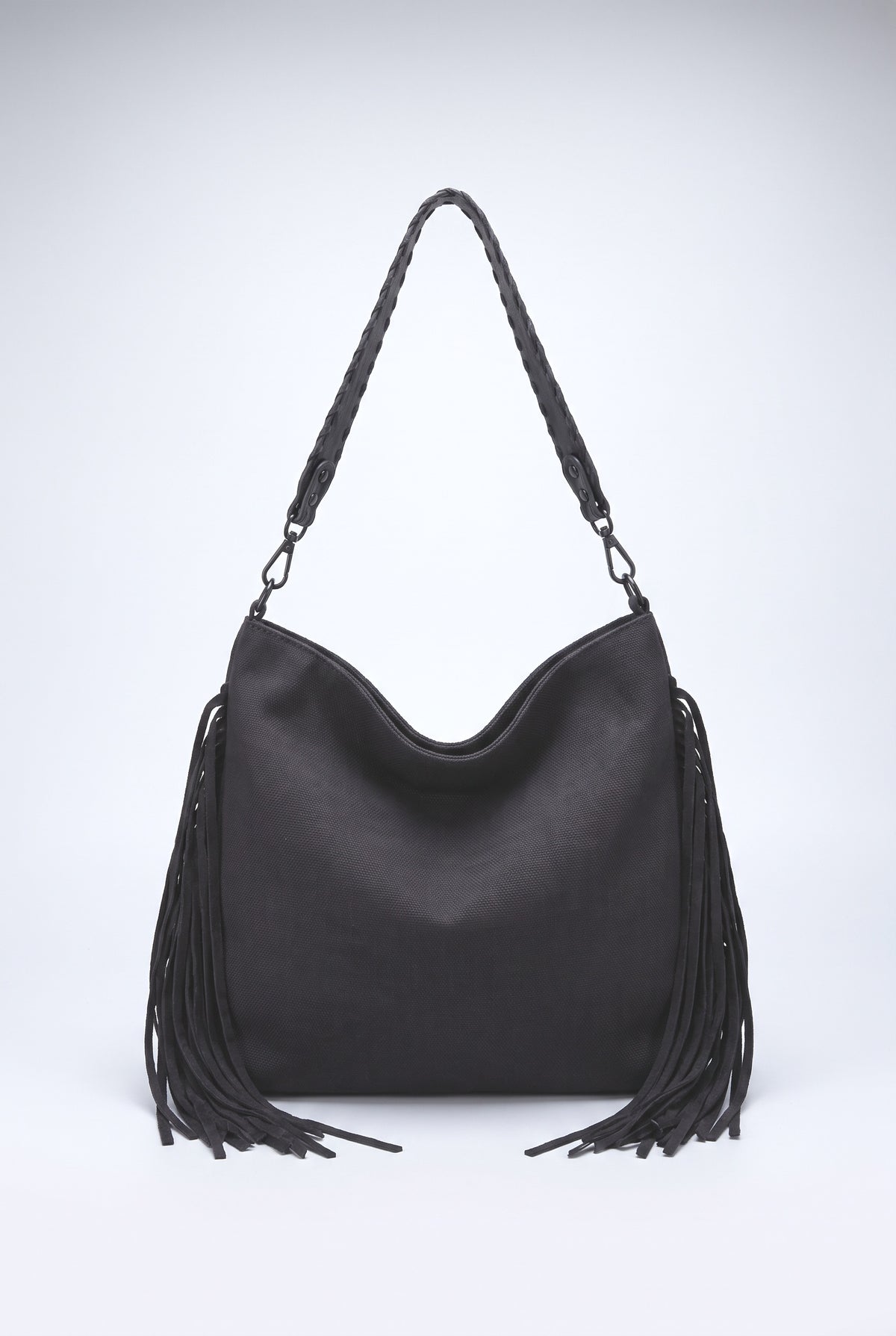 Linen Fringe Handbag, dark blue