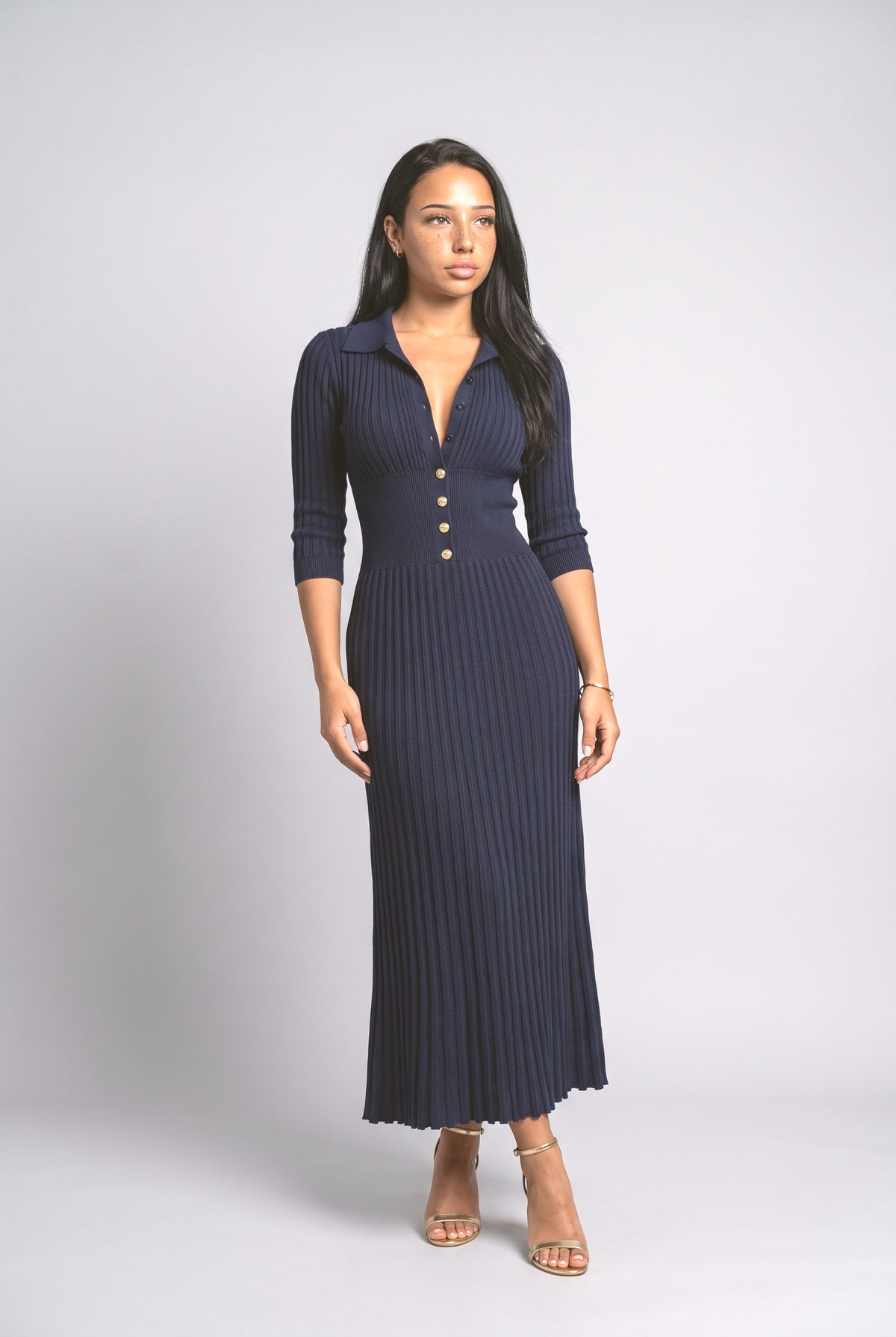 Blue Knit Maxi Dress, dark blue