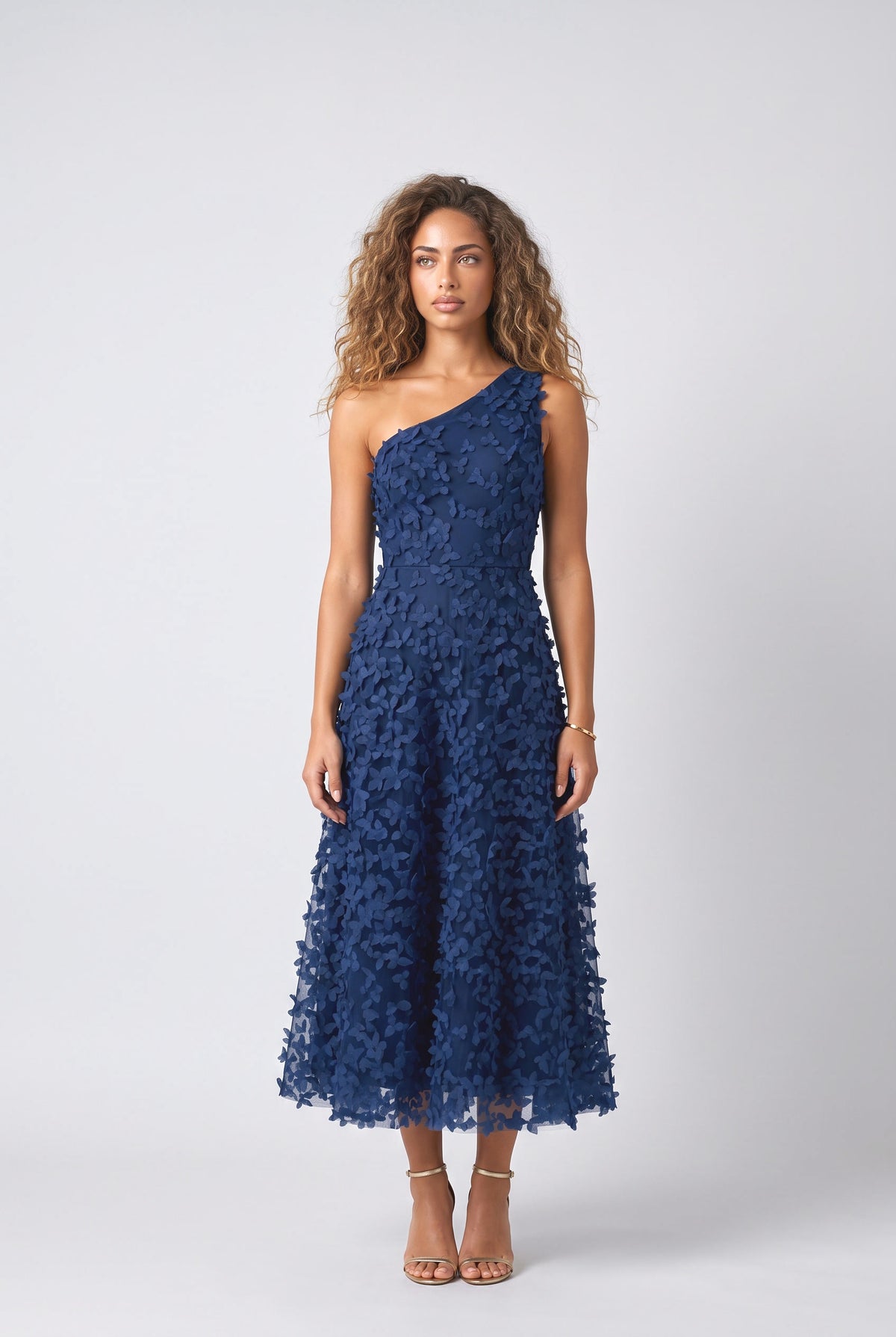 One-Shoulder Midi Dress, dark blue