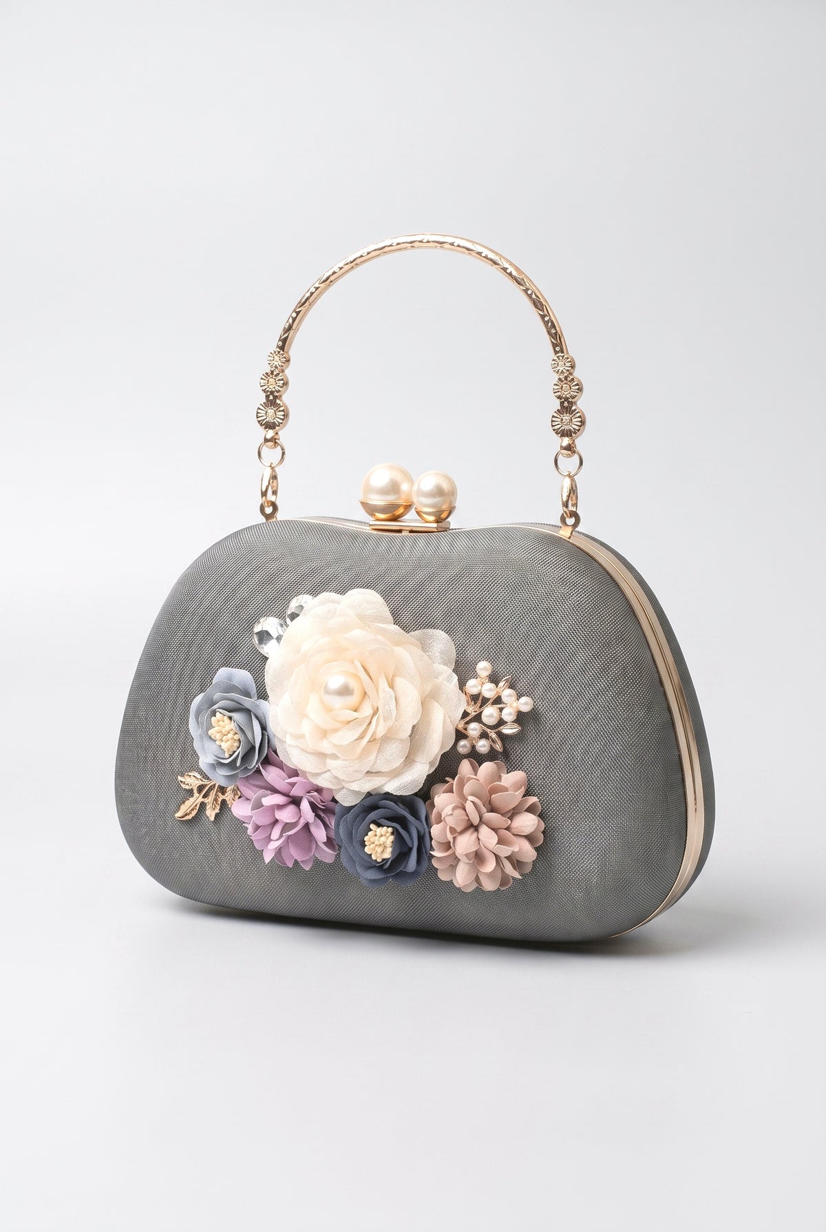 Sweet Floral Evening Handbag, dark gray