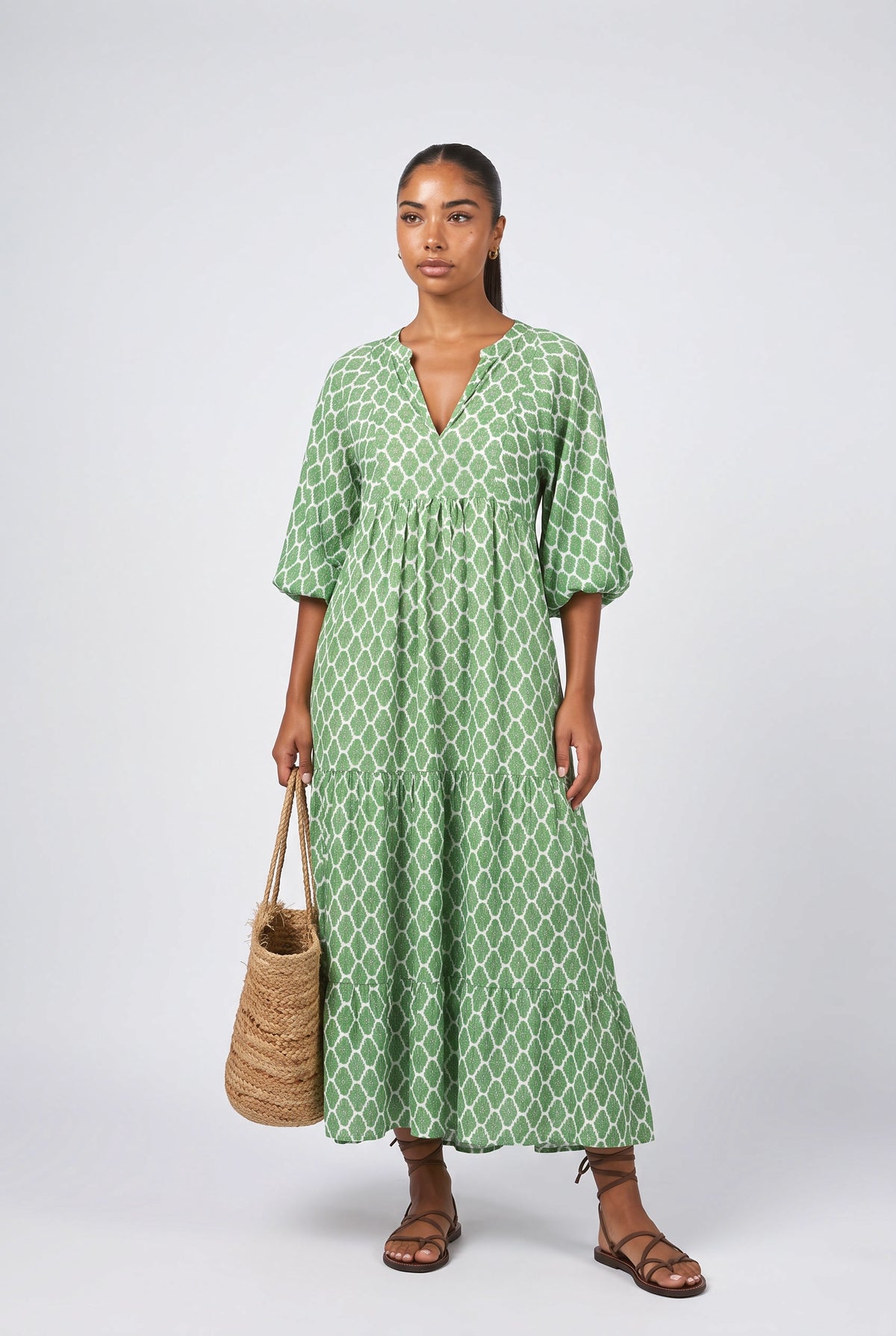 Bohemian Printed Maxi Dress, dark green