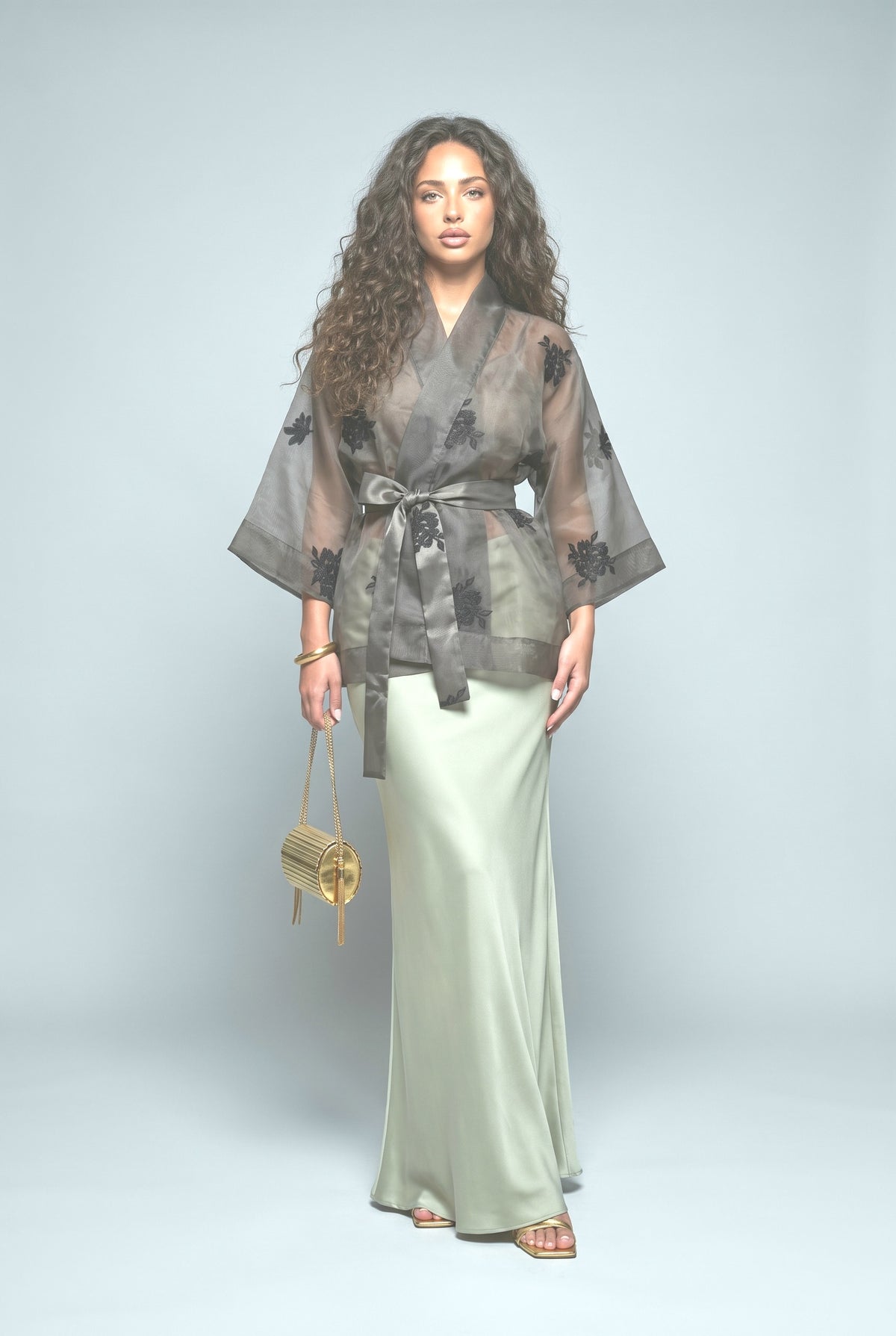 Green Satin Mermaid Outfit Set, dark green