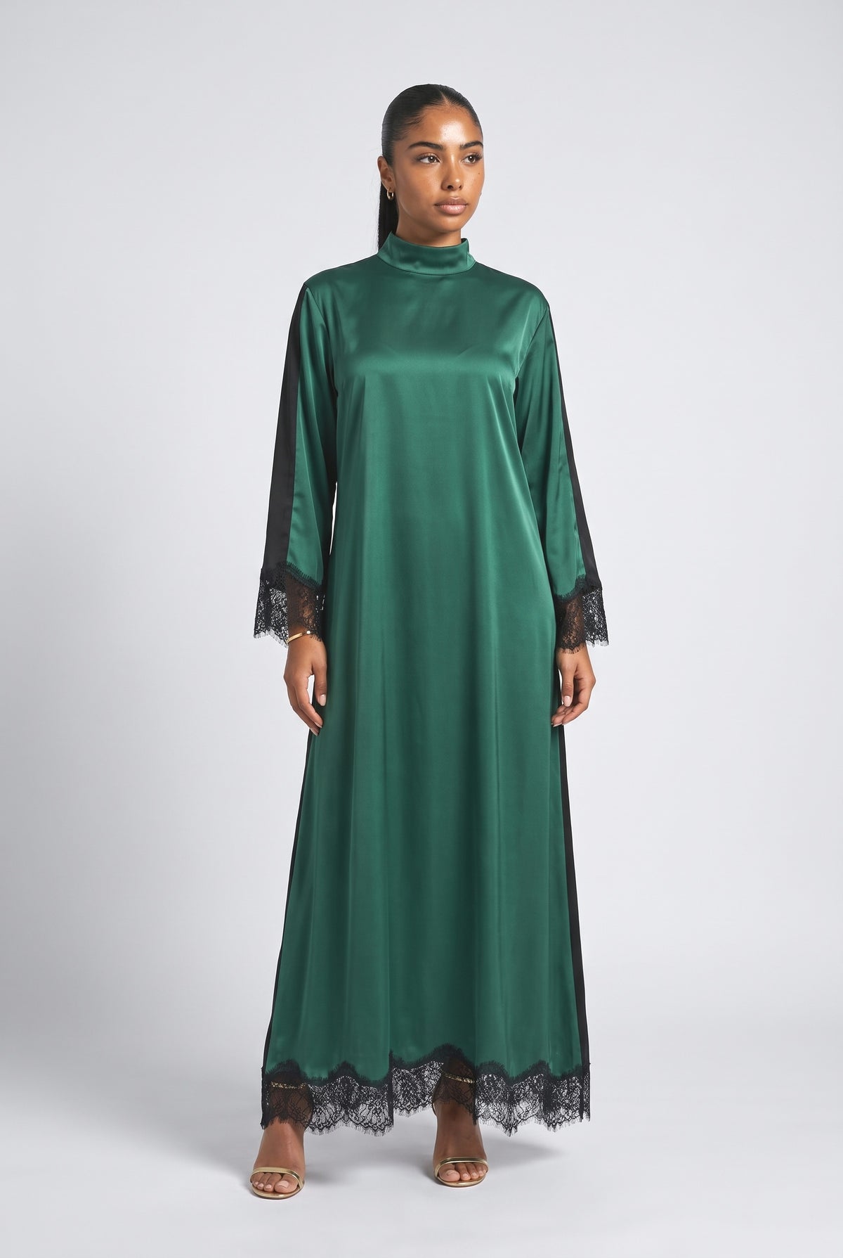 Green Colorblock Satin Maxi Dress, dark green
