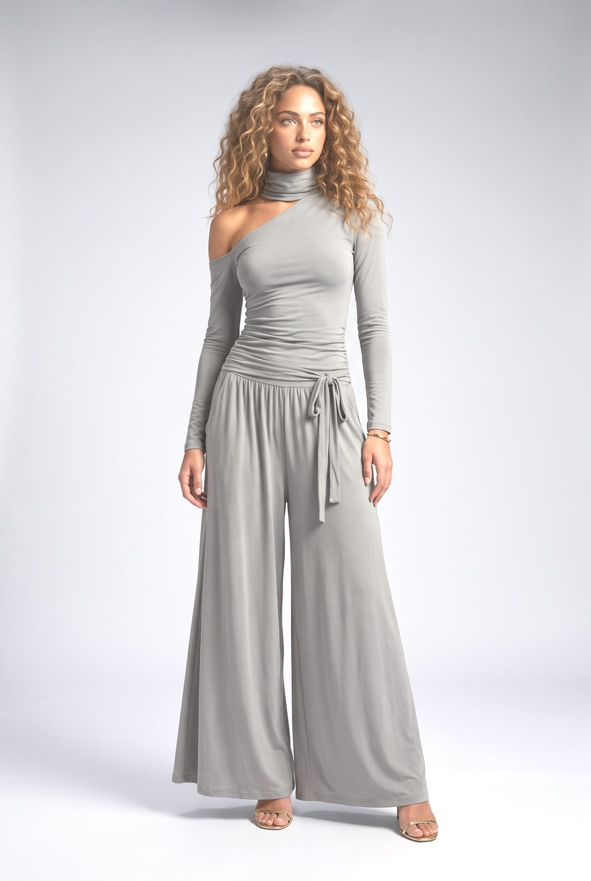 Gray Off-Shoulder Ruched Maxi Dress, dark grey