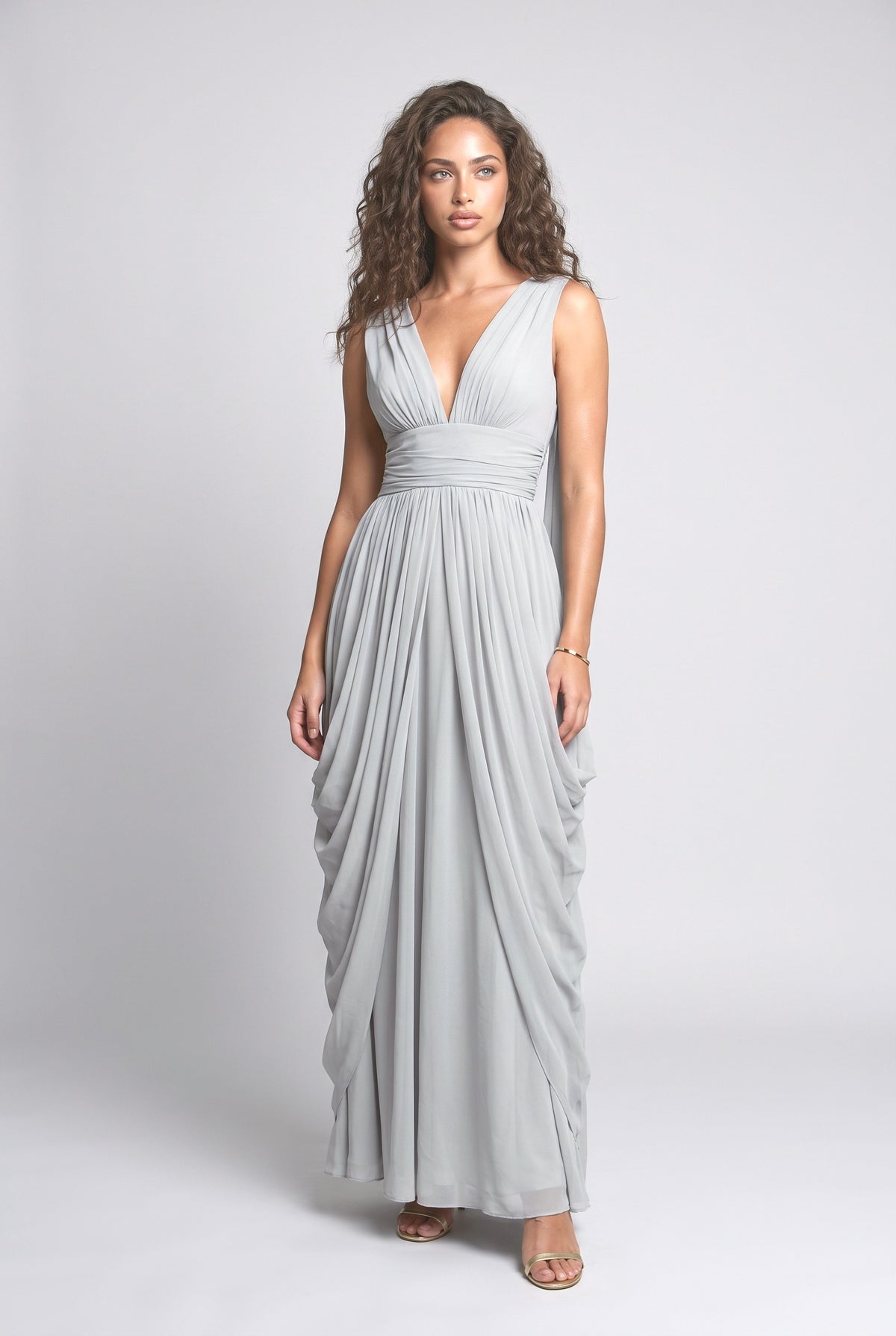 Draped Chiffon Evening Maxi Dress, dark pink
