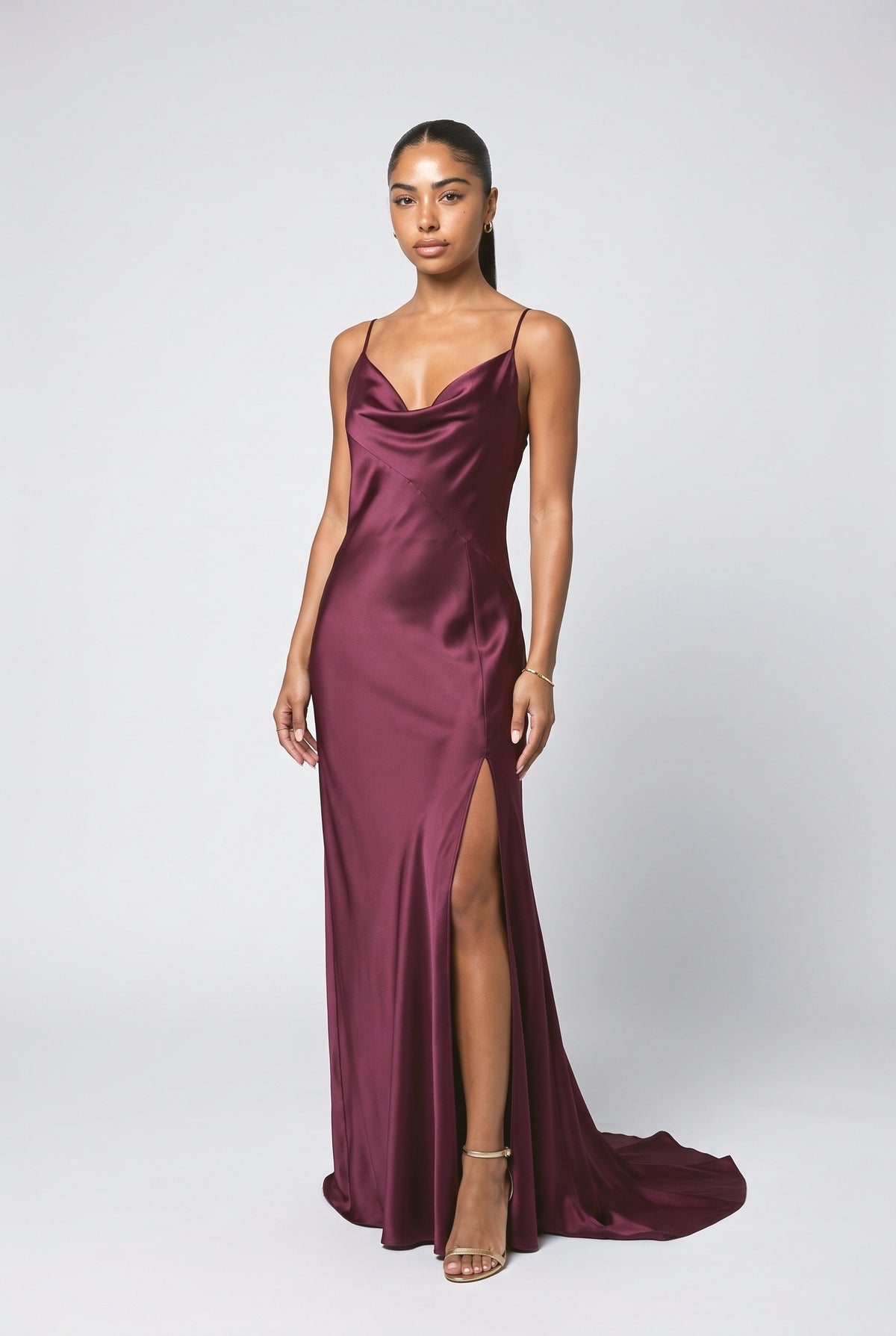 Green Draped Neckline Maxi Dress, dark purple
