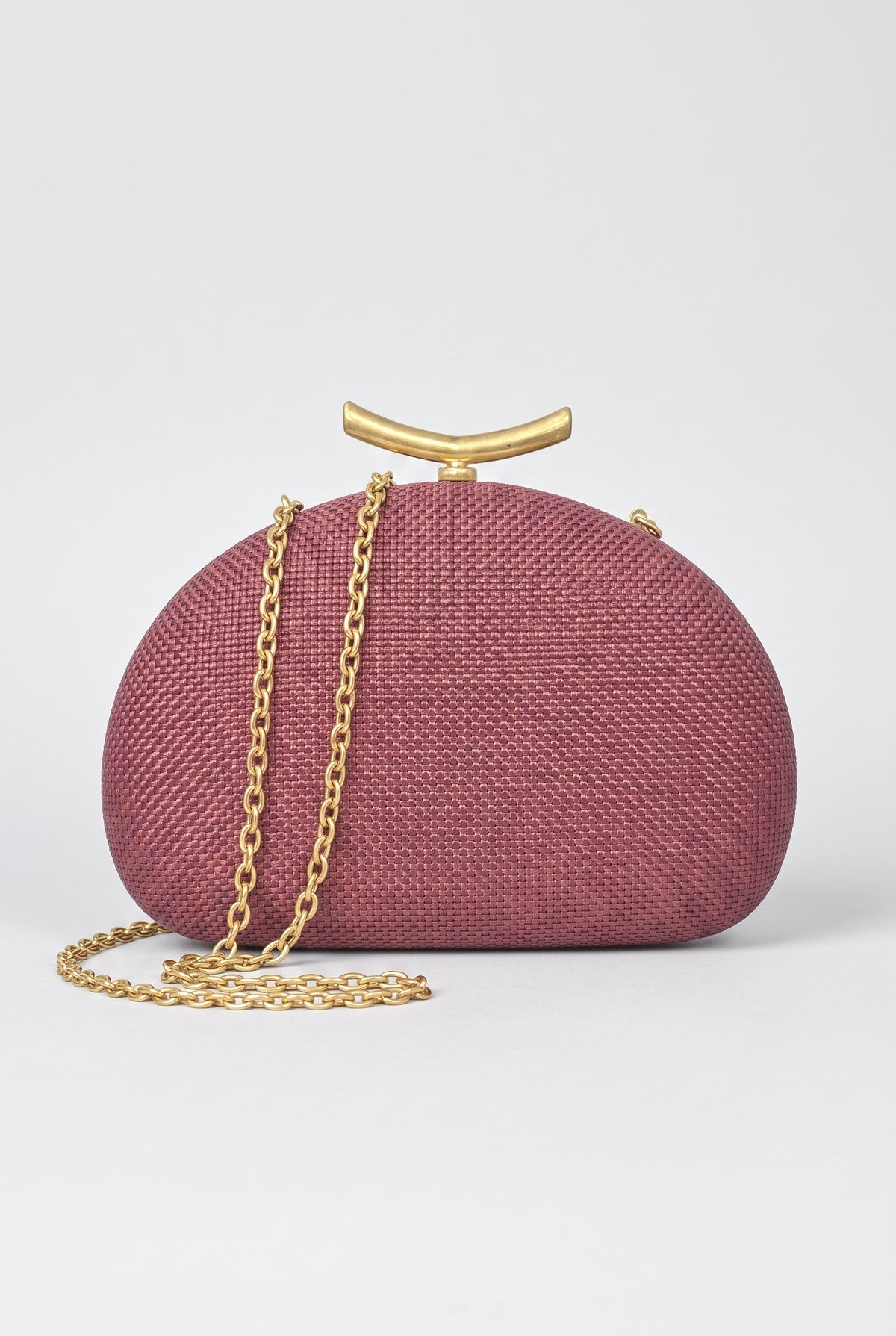 Half-Moon Woven Straw Clutch Bag, dark red