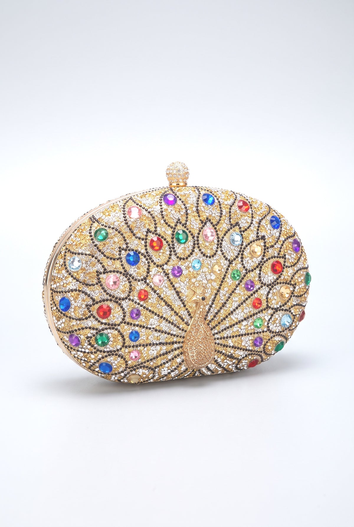 Peacock Rhinestone Party Clutch Bag, gold