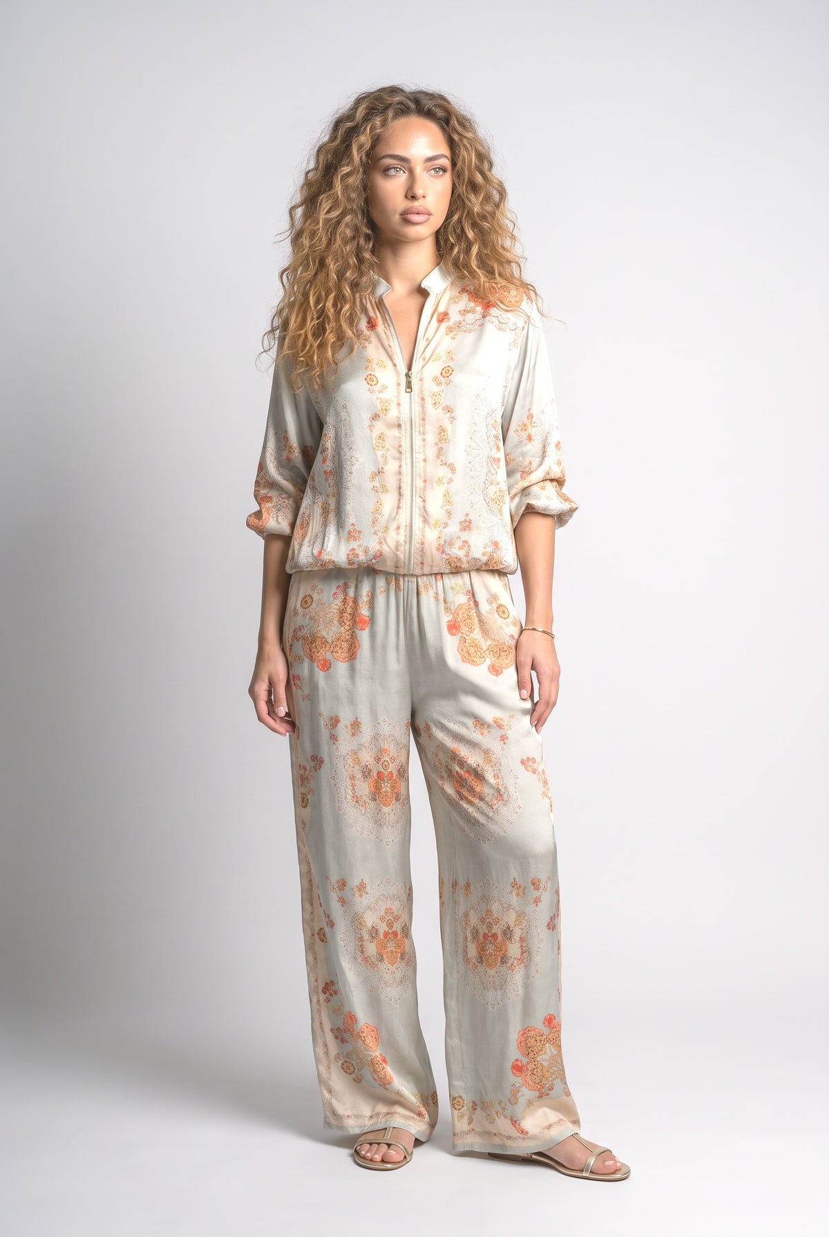 Paisley Satin Outfit Set, green set
