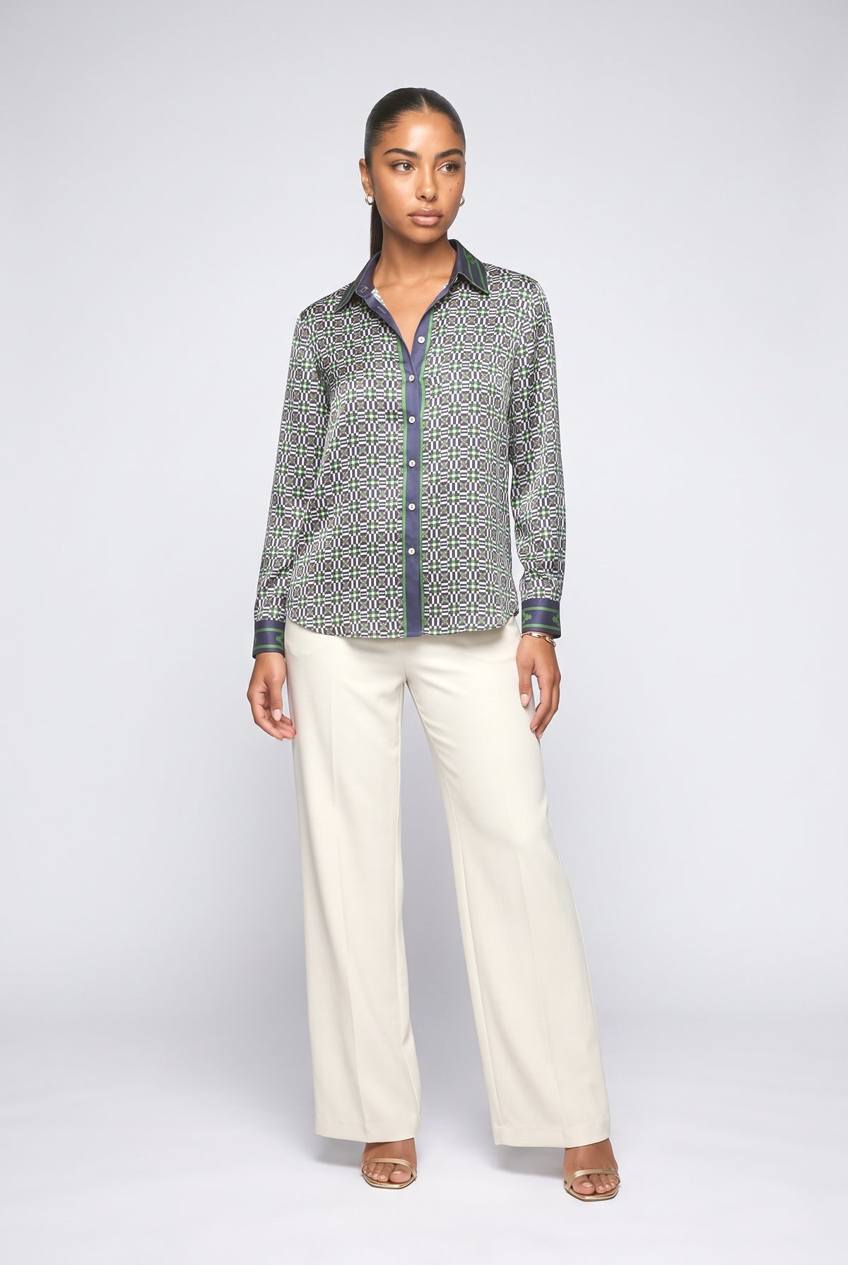 Geometric Satin Top, green set