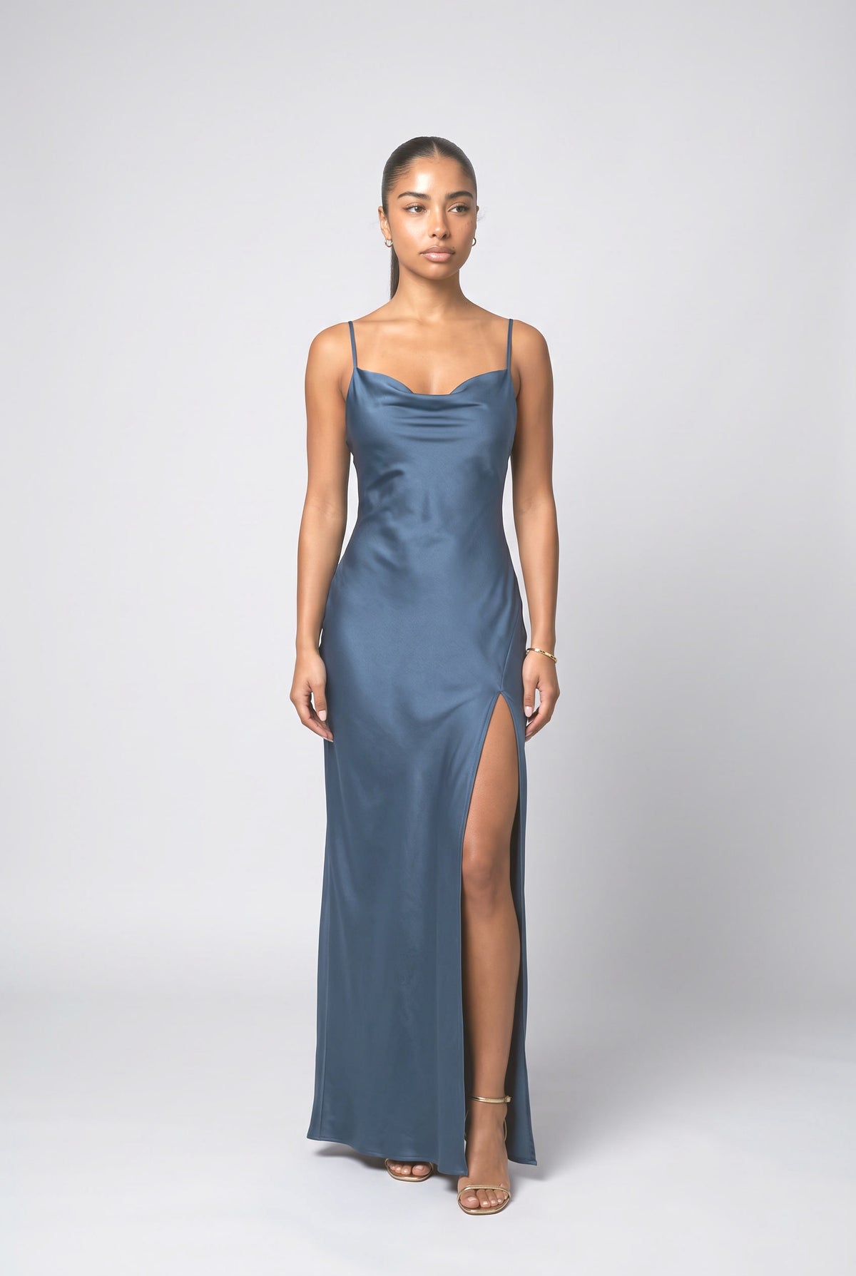 Satin Slit Maxi Dress, green