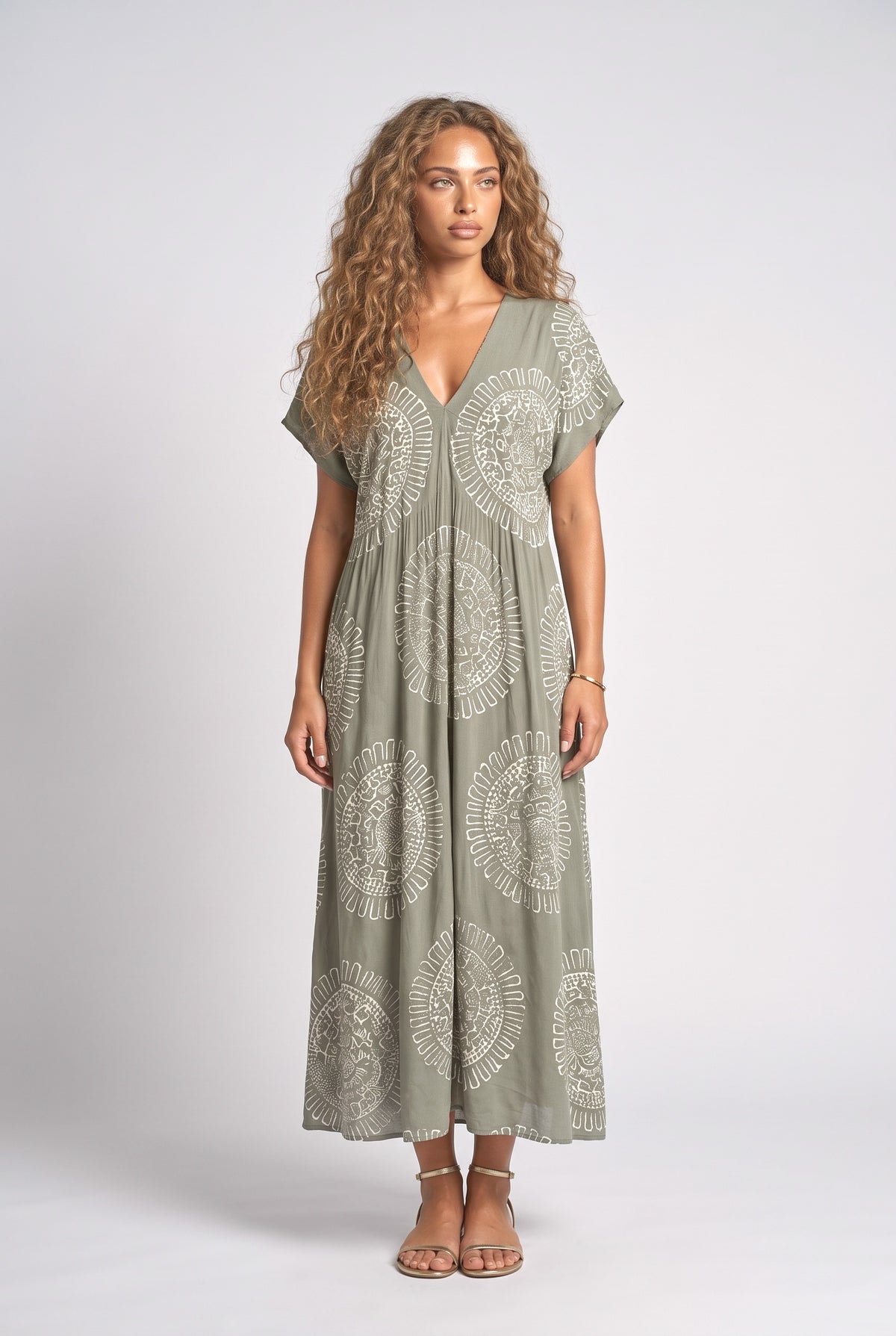 Green V-Neck Maxi Dress, green
