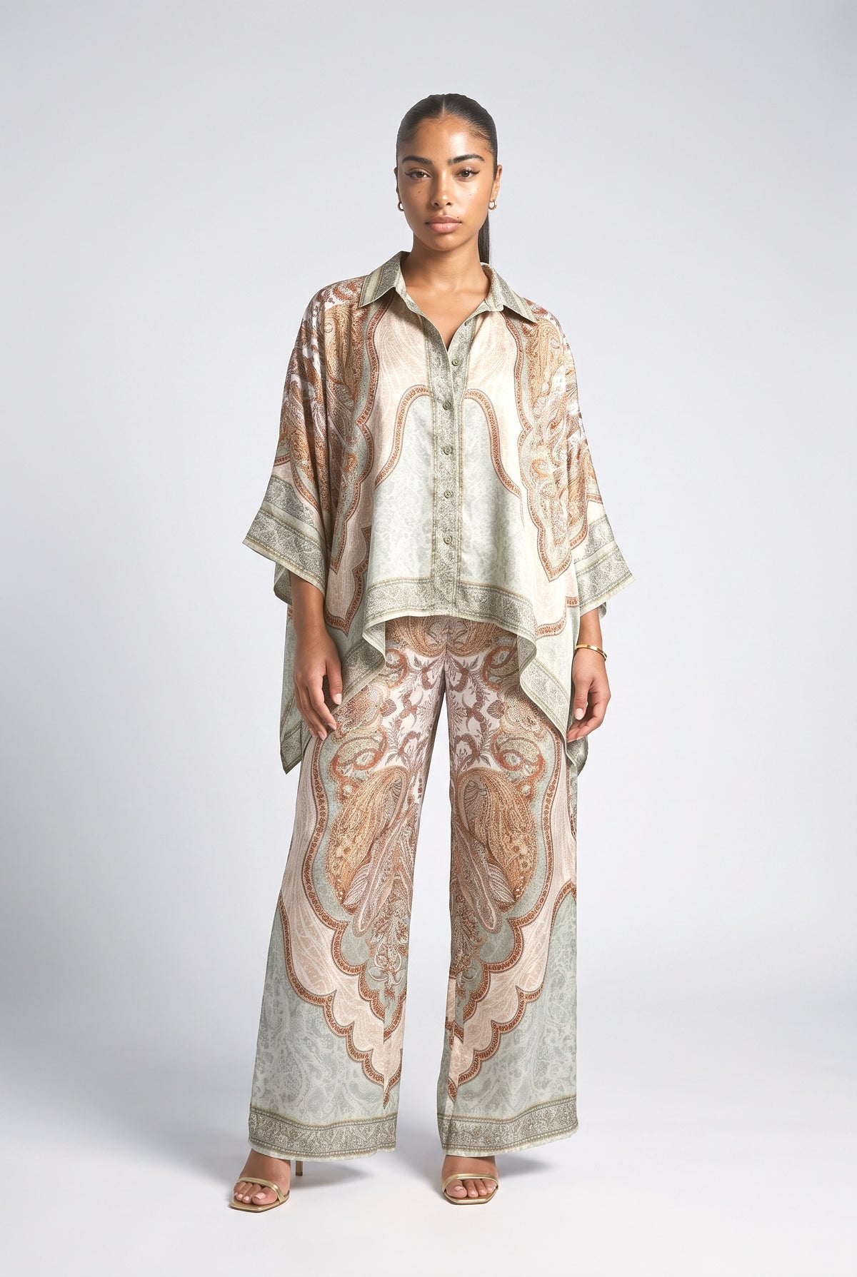 Paisley Satin Relaxed Outfit Set, green