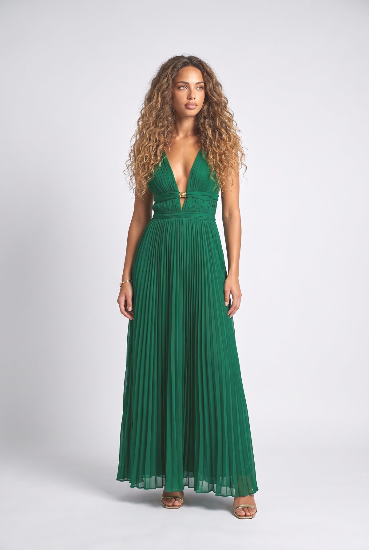 Deep V-Neck Maxi Dress, green