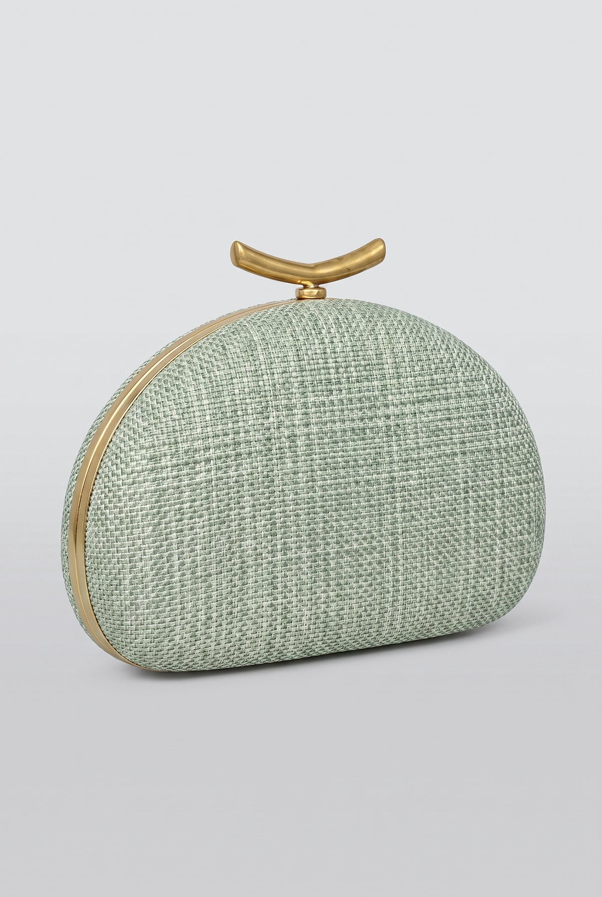 Half-Moon Woven Straw Clutch Bag, green