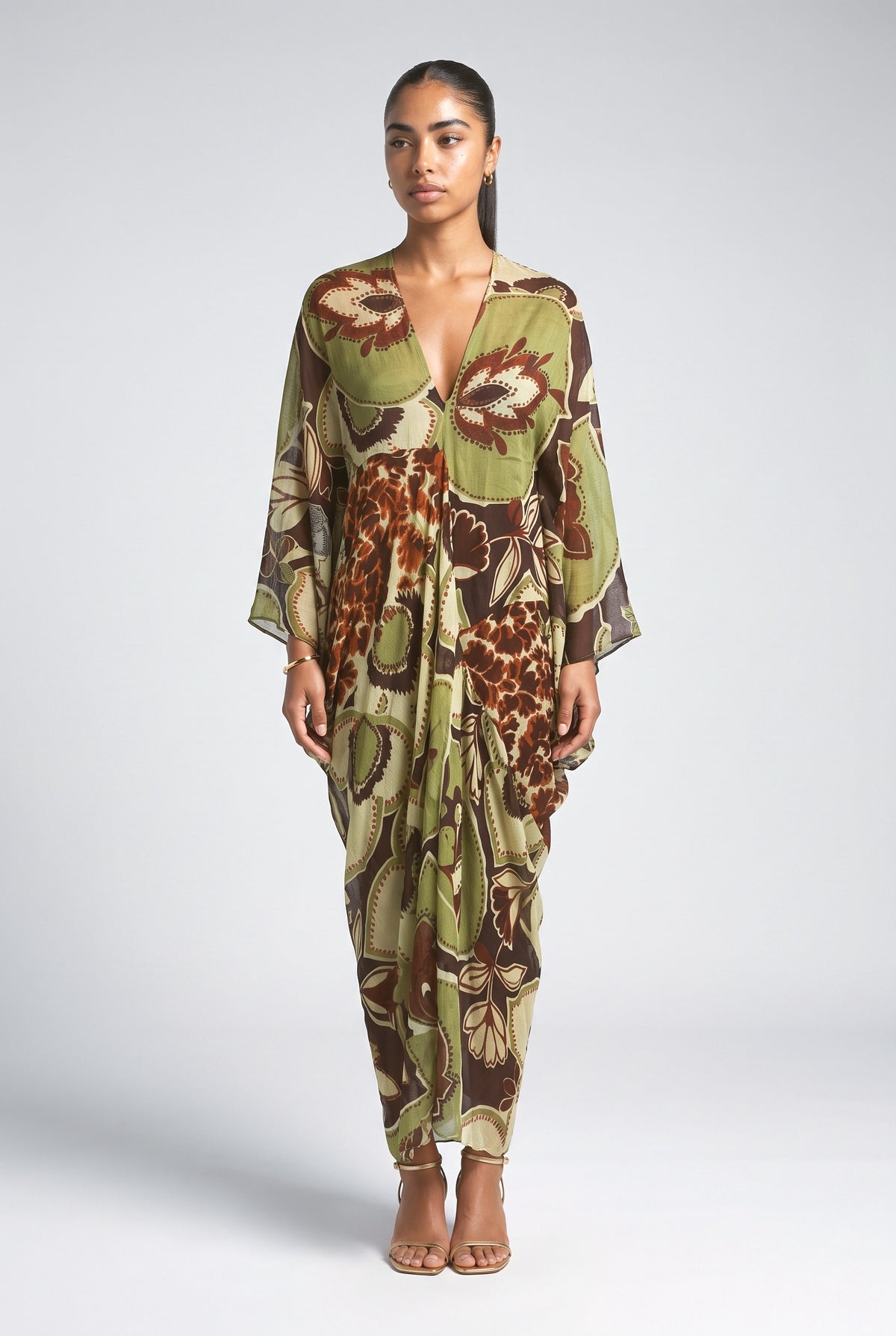 Green Print Maxi Dress, green