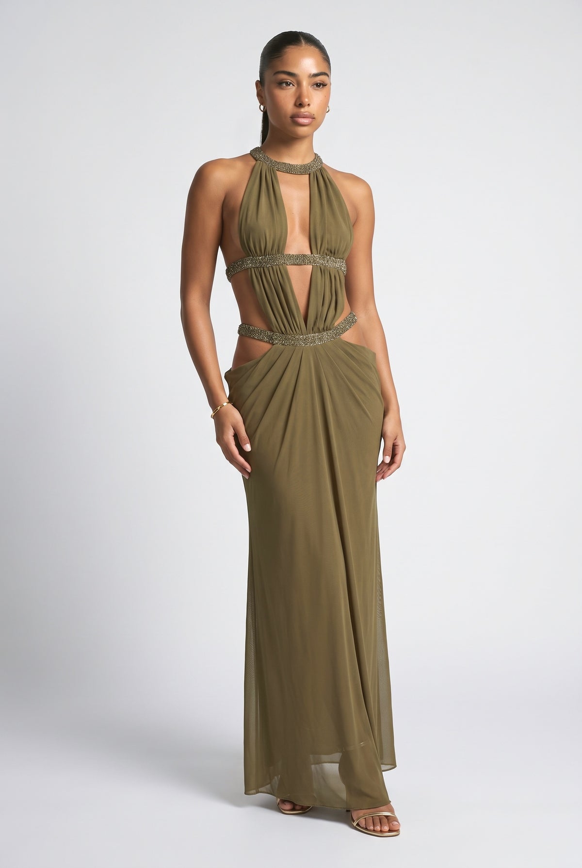 Halter Neck Cutout Maxi Dress, green