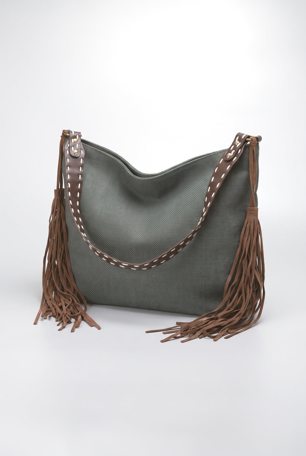 Linen Fringe Handbag, green