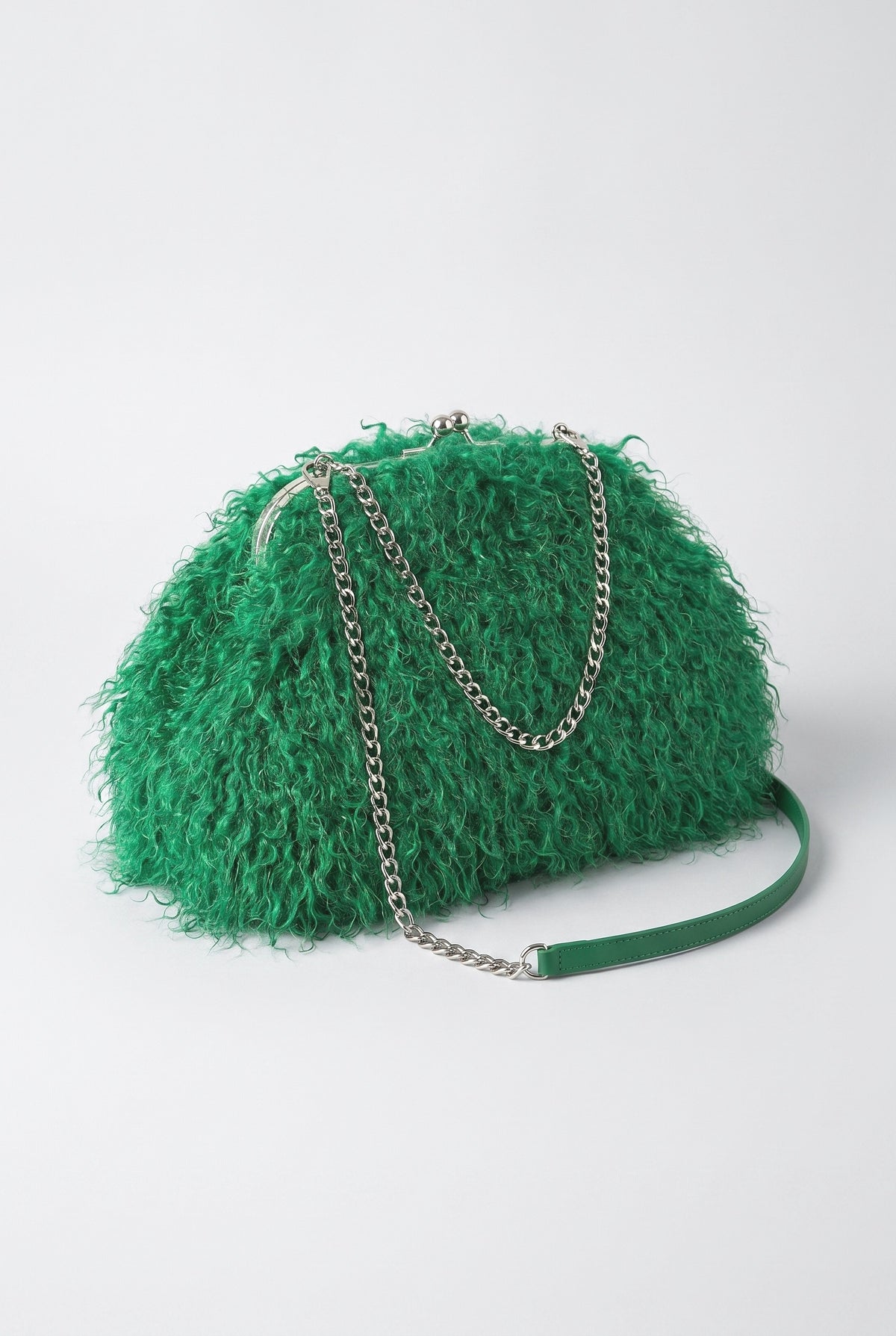 Long Curly Plush Oversized Clutch Bag, green
