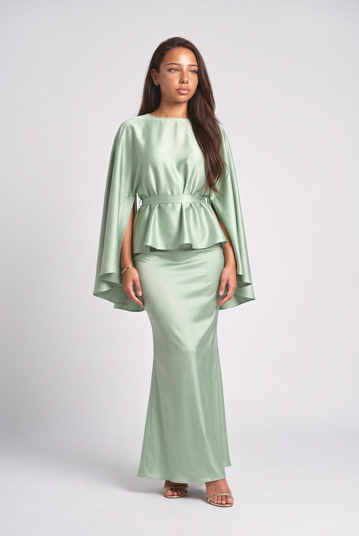Satin Mermaid Outfit Set, green
