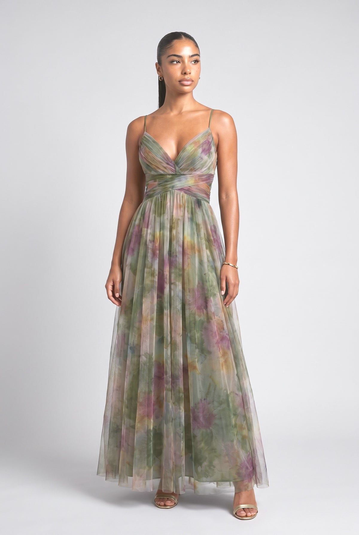 Floral V-Neck A-Line Maxi Dress, green