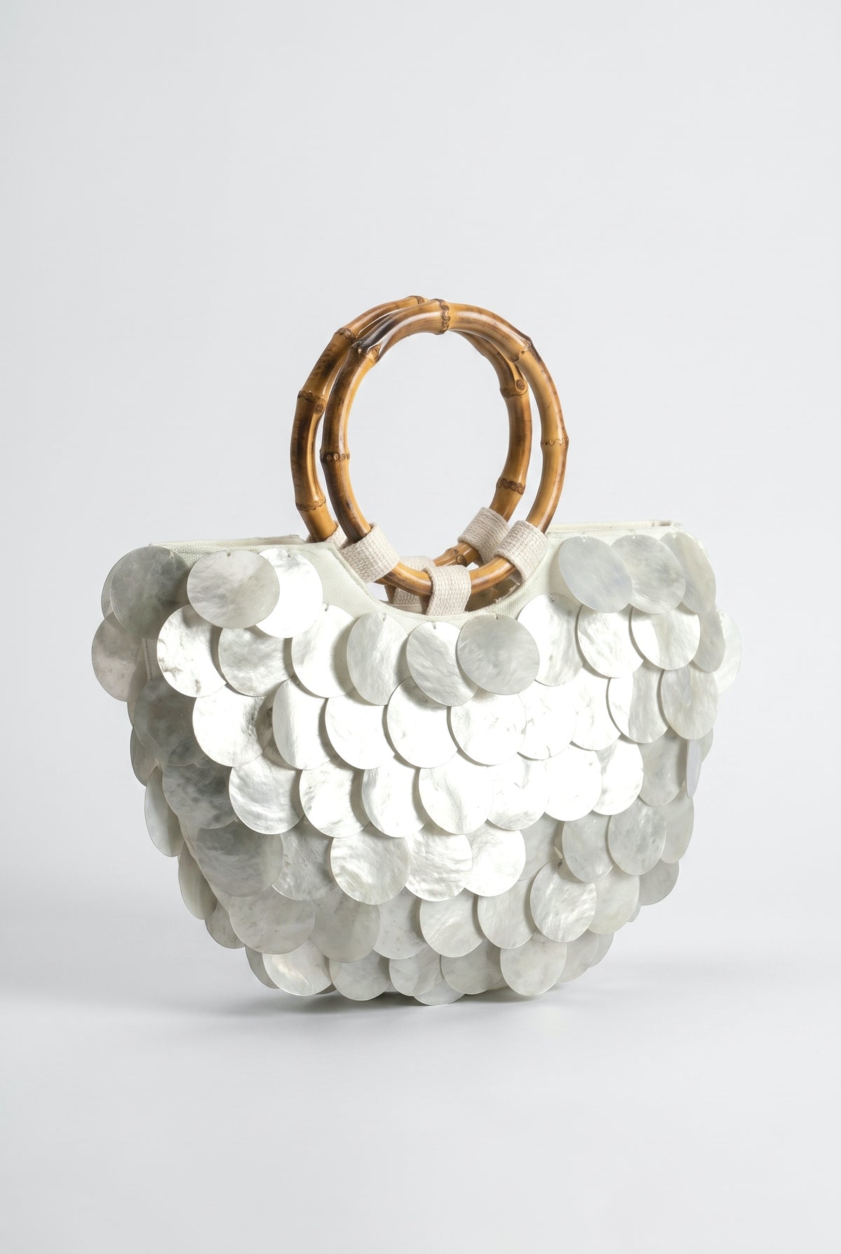 Bamboo Handle Shell Disc Statement Handbag, green