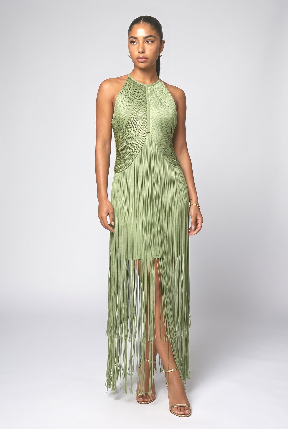Halter Neck Sleeveless Maxi Dress, green
